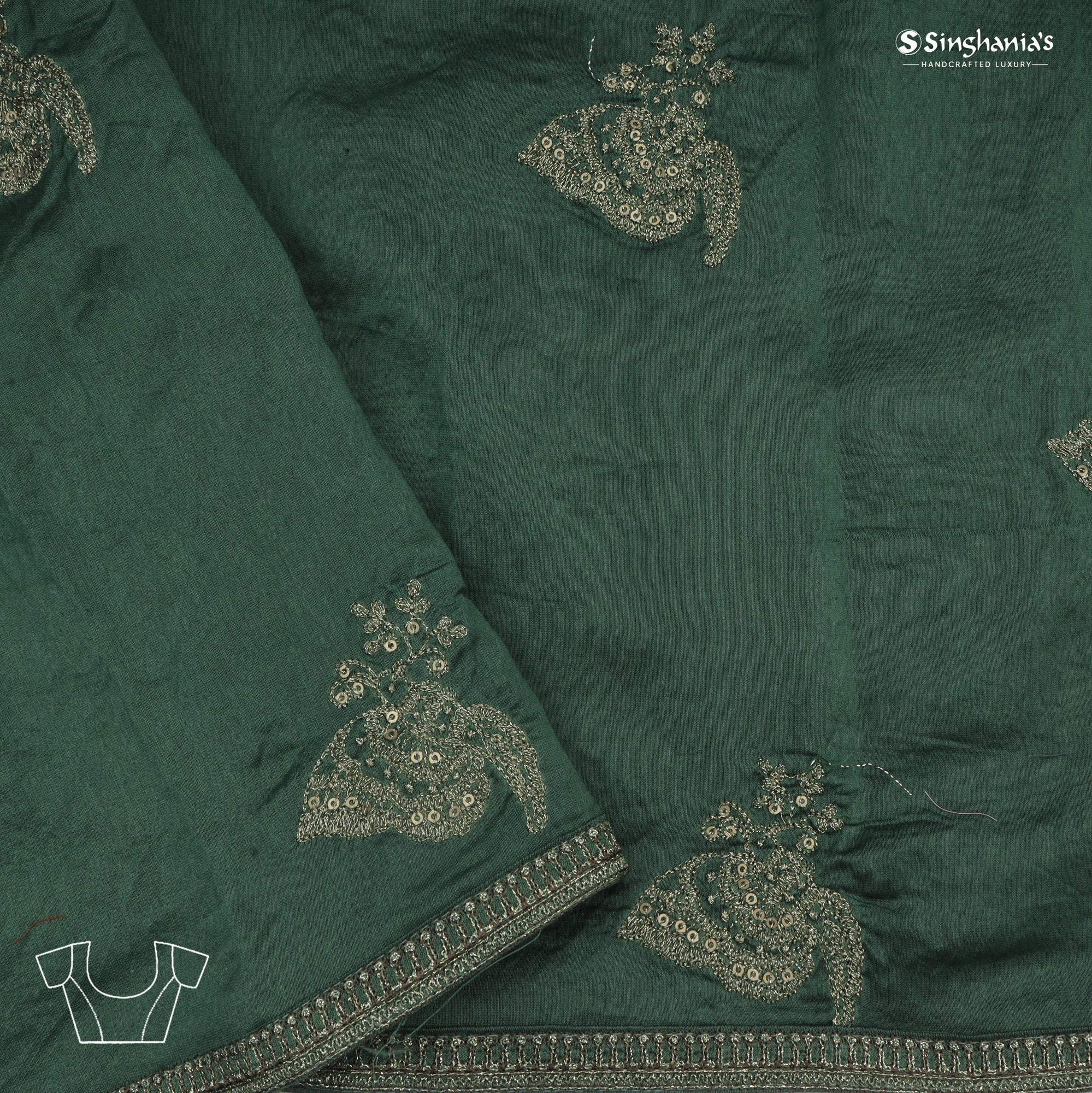 Dark Green Tussar Saree With Floral Motifs