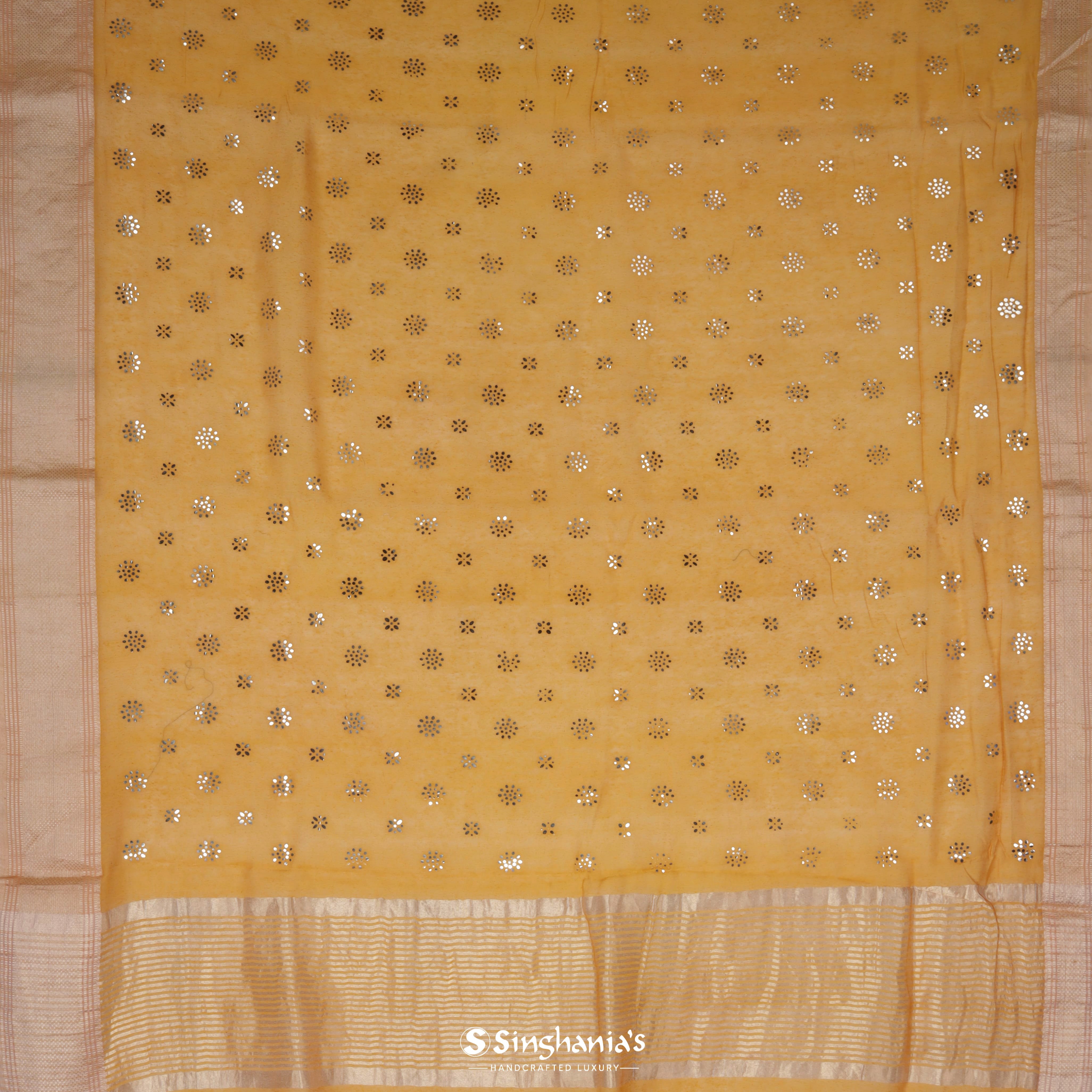 Bright Mustard Yellow Linen Printed Saree With Foil Print