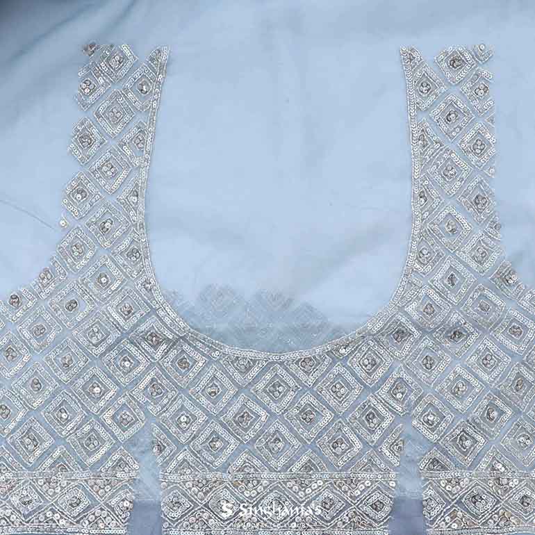 Ice Blue Organza Saree With Hand Embroidery