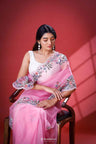 Pale Purple Organza Saree With Hand Embroidery