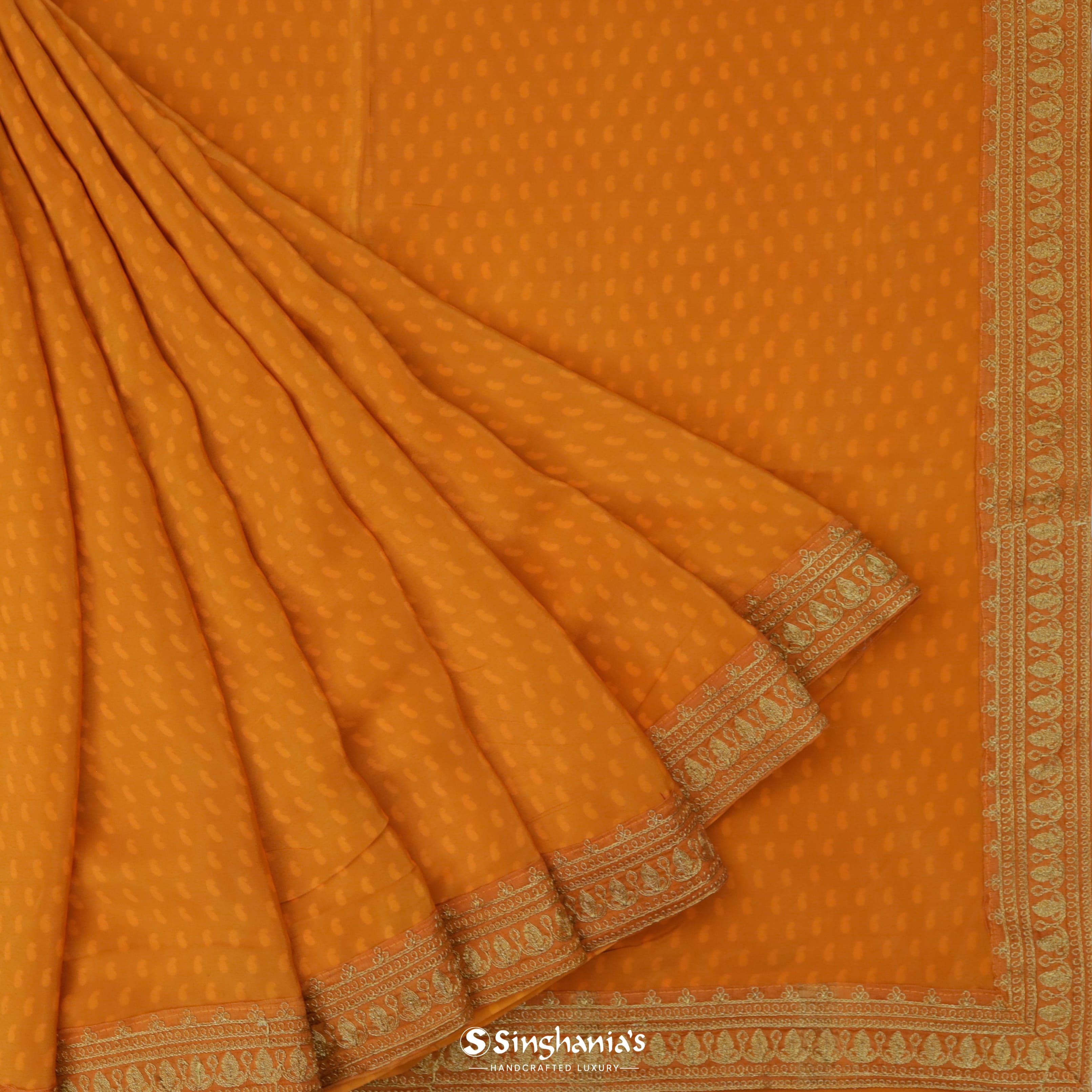 Mustard Yellow Satin Banarasi Saree With Tiny Buttis