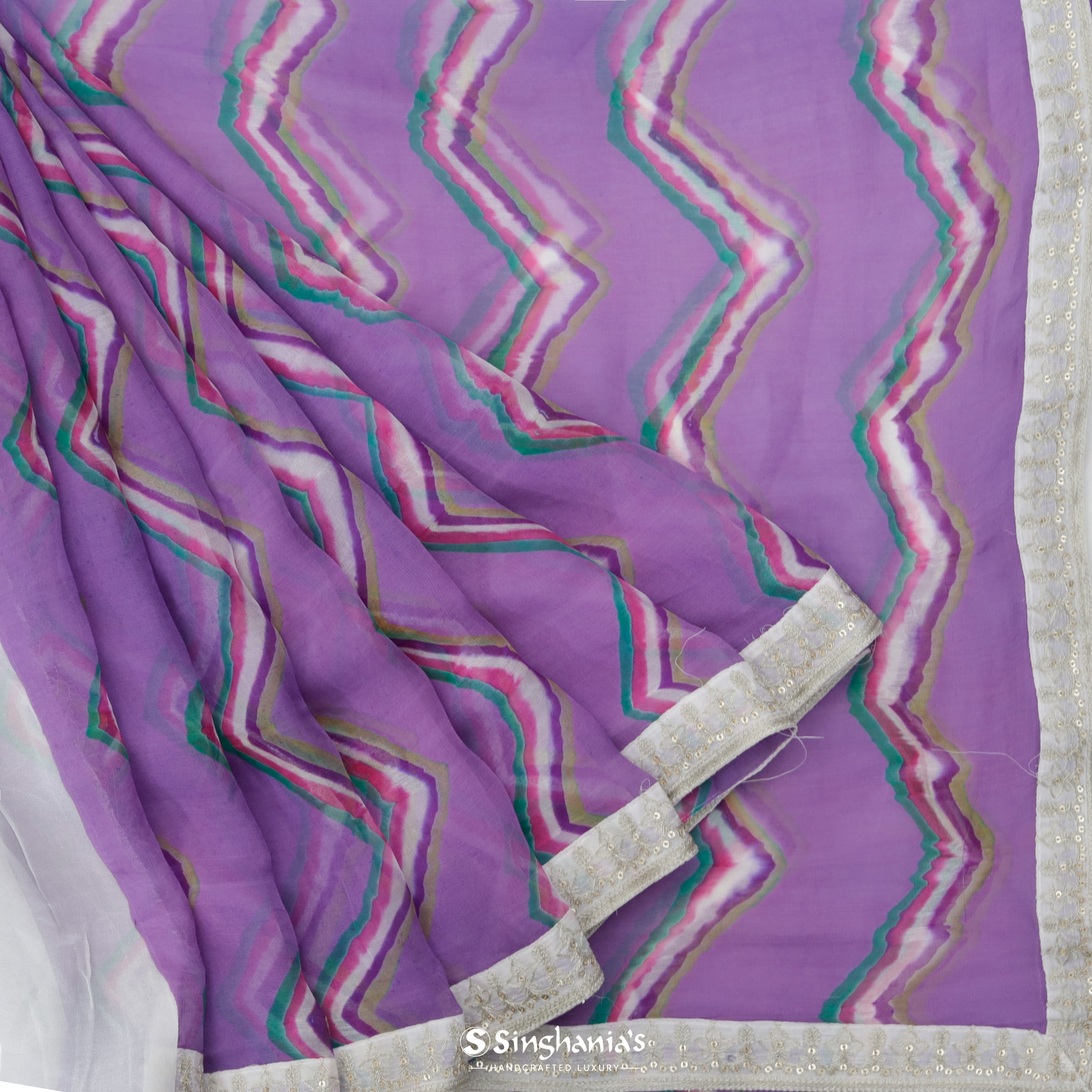 Lavender Purple Georgette Printed Saree