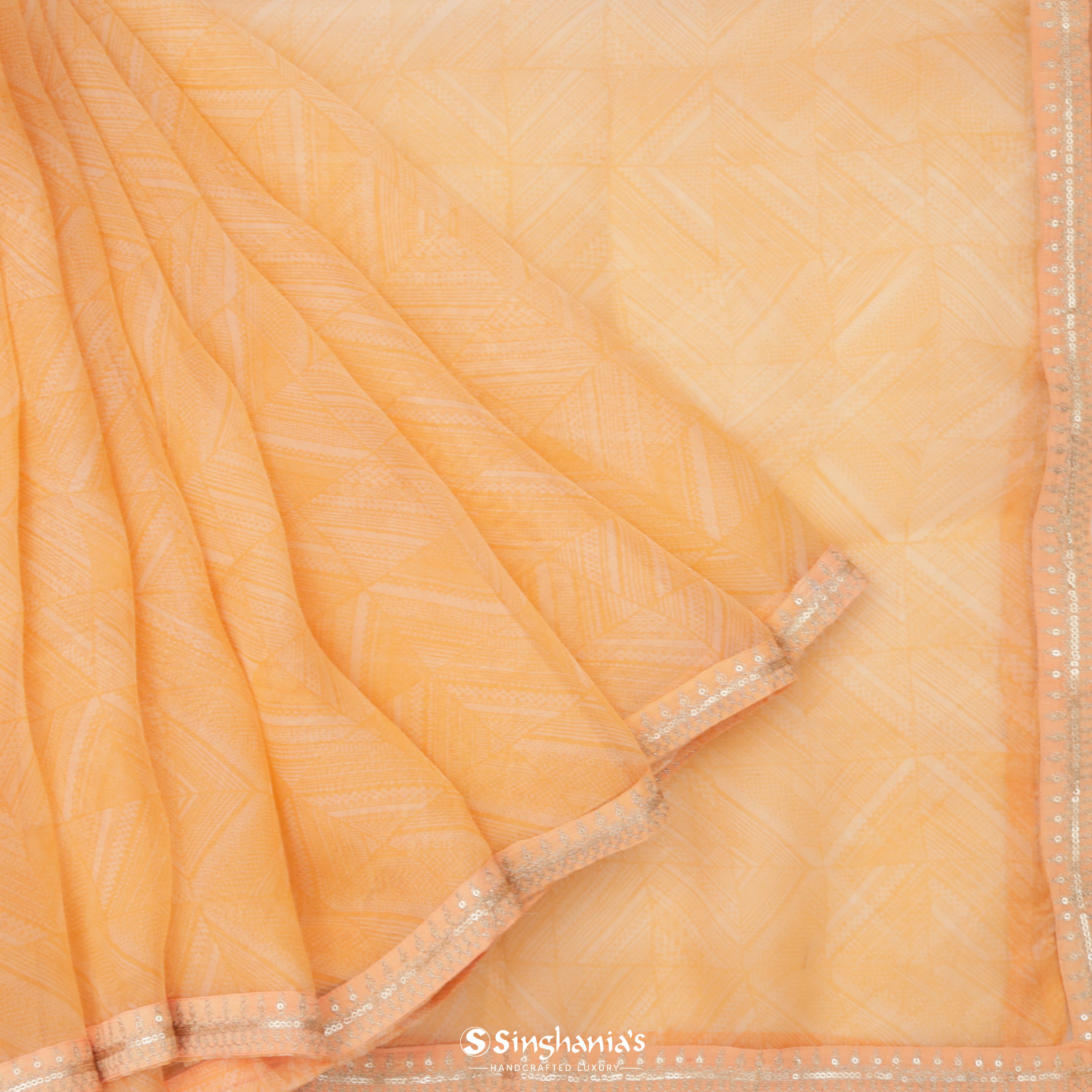 Pastel Orange Organza Printed Saree With Floral Pattern