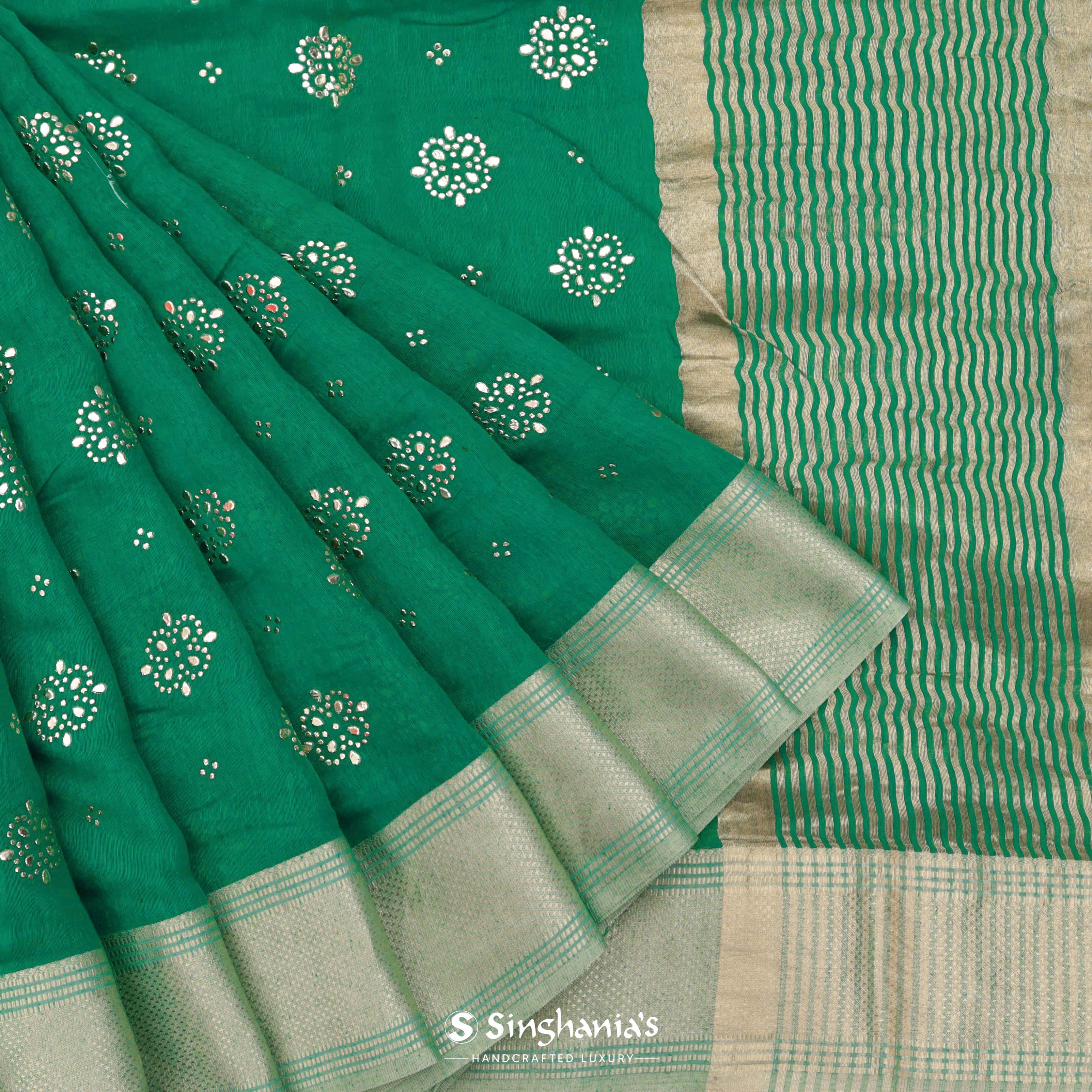 Castleton Green Linen Printed Handloom Saree With Foil Print