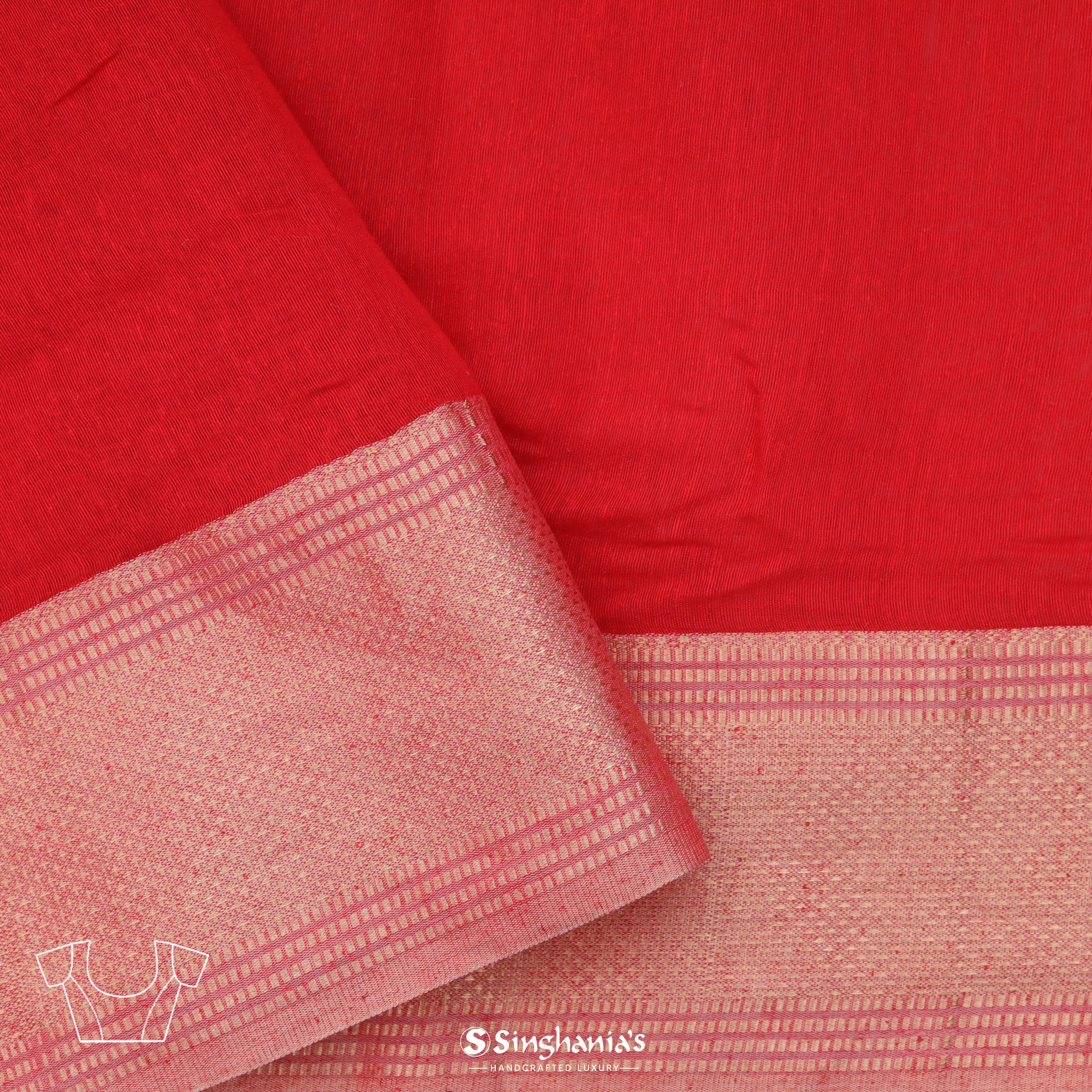 Lipstick Red Linen Printed Saree With Foil Print