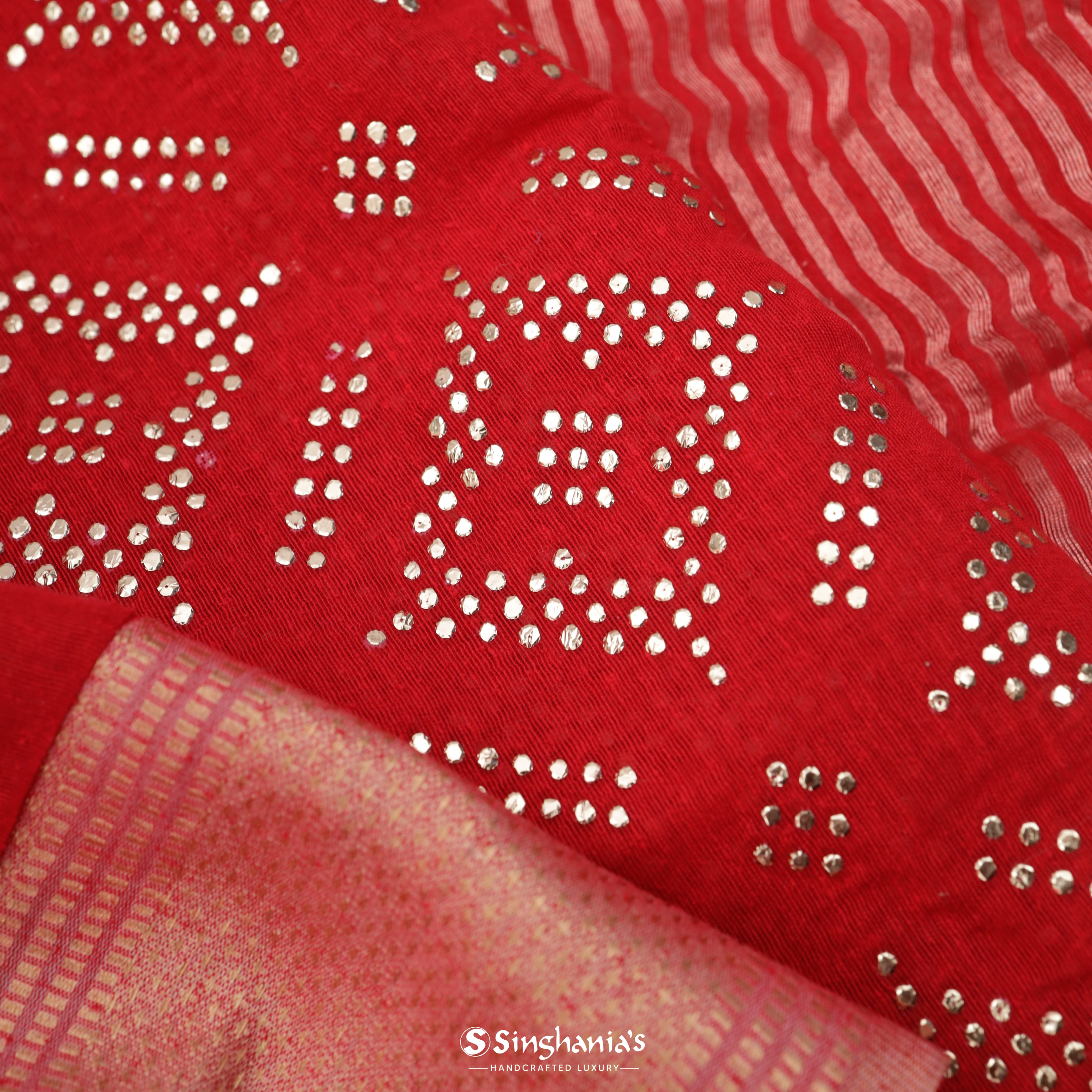 Lipstick Red Linen Printed Saree With Foil Print