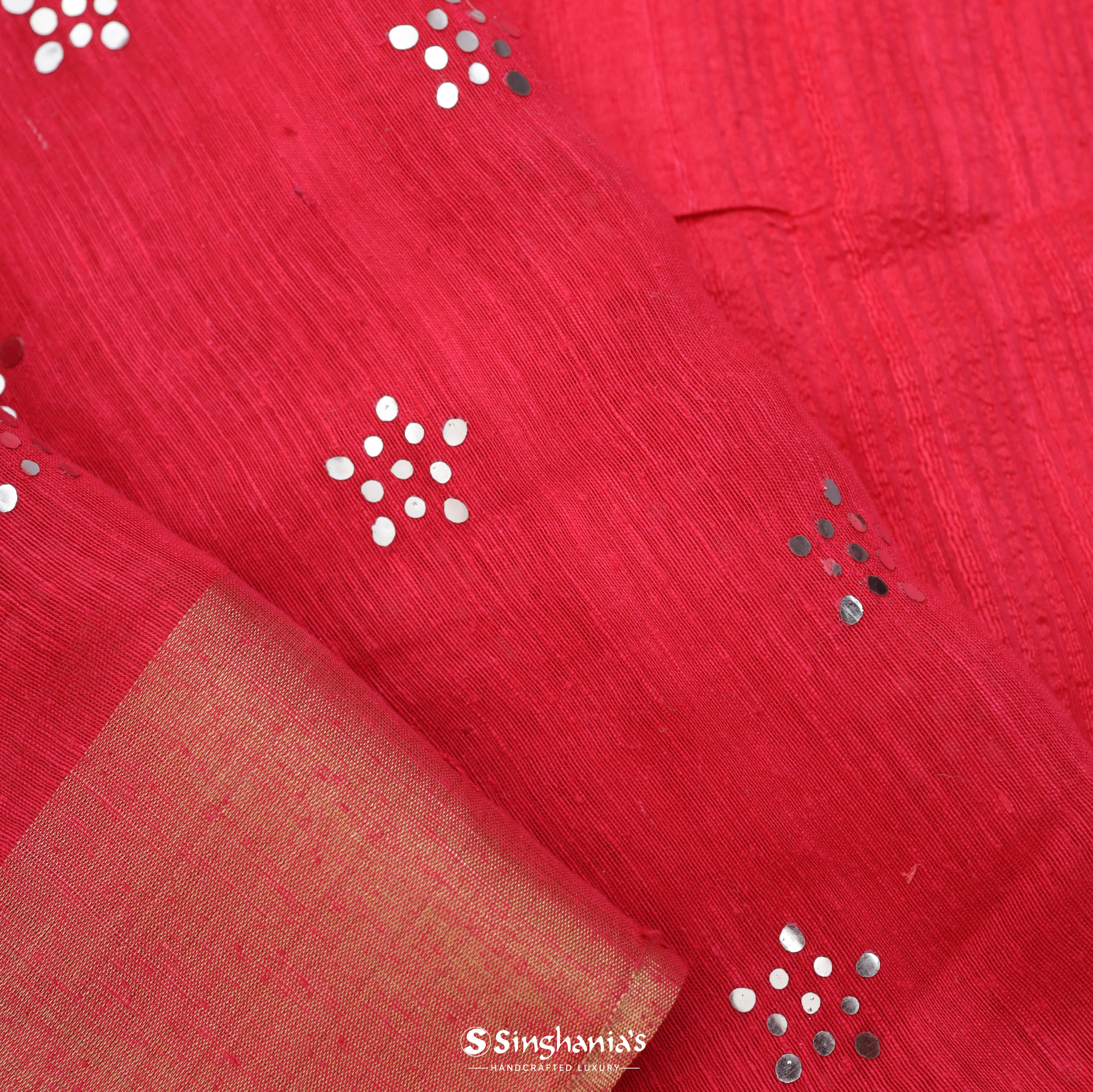 Hot Pink Linen Printed Handloom Saree With Foil Print