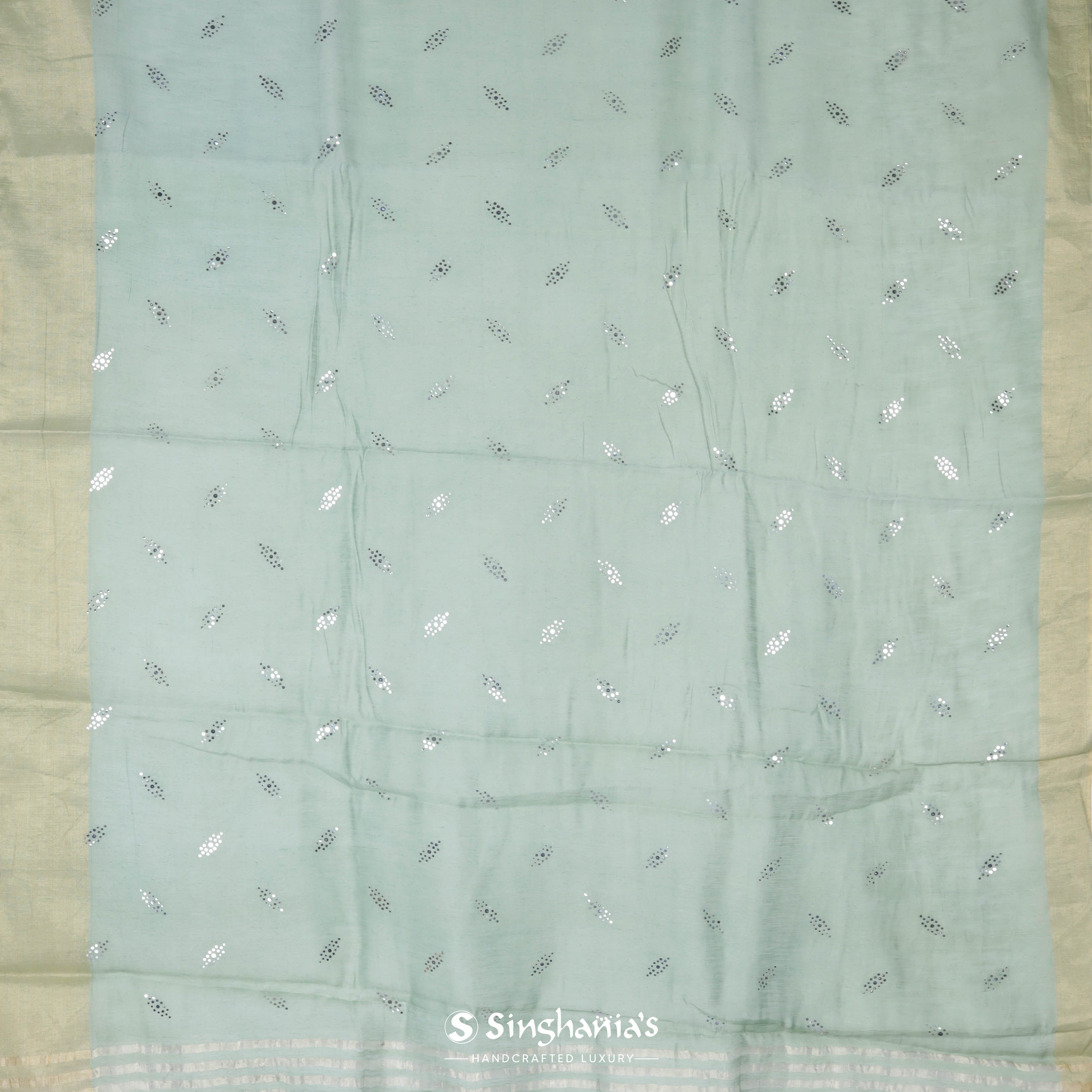 Light Green Linen Printed Handloom Saree With Foil Print