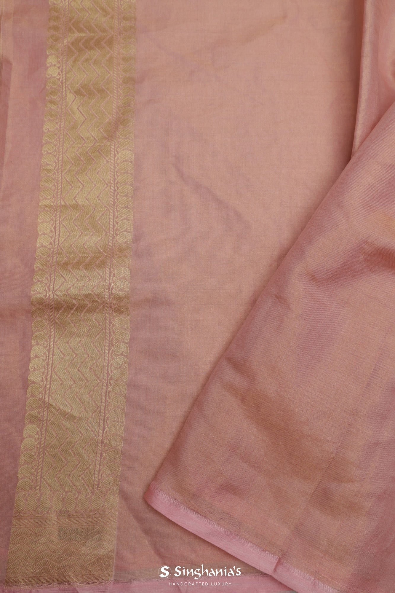 Peach Pink Tissue Banarasi Saree With Ogival Weaving