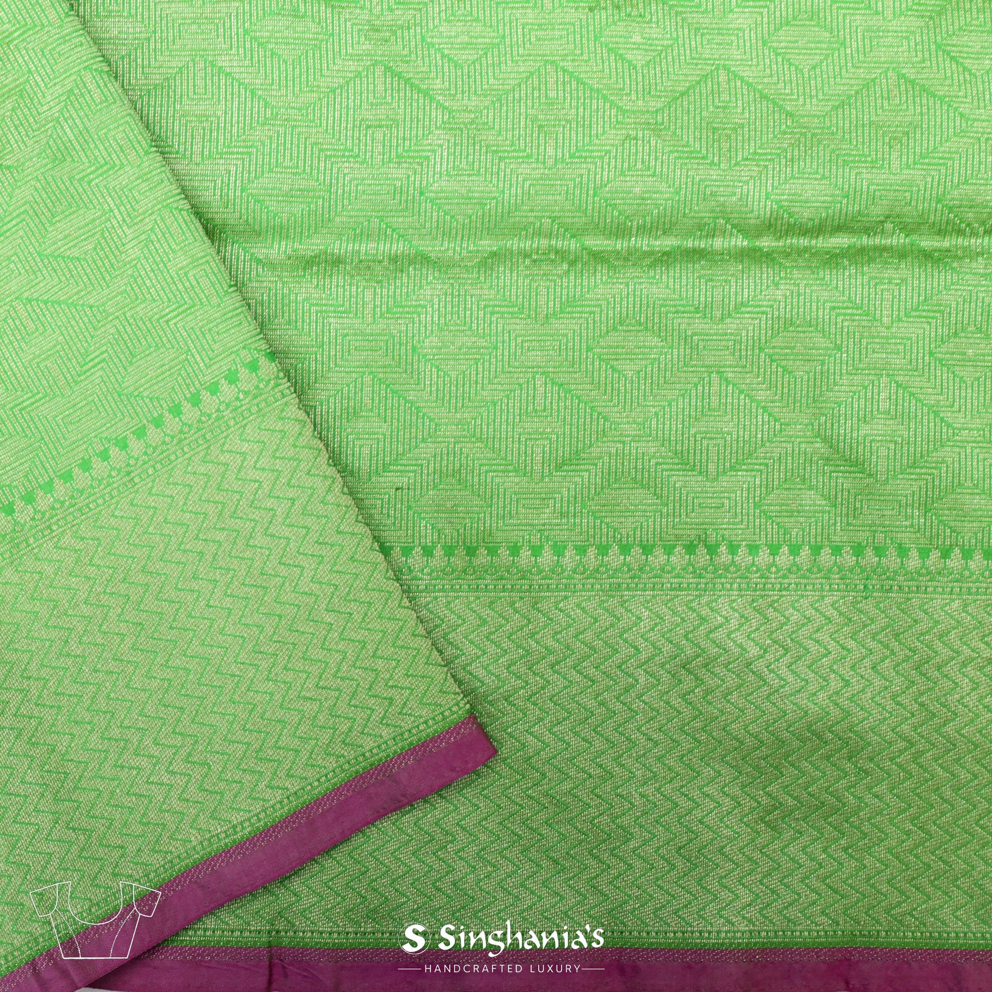 Shamrock Green Banarasi Silk Saree With Fern Pattern