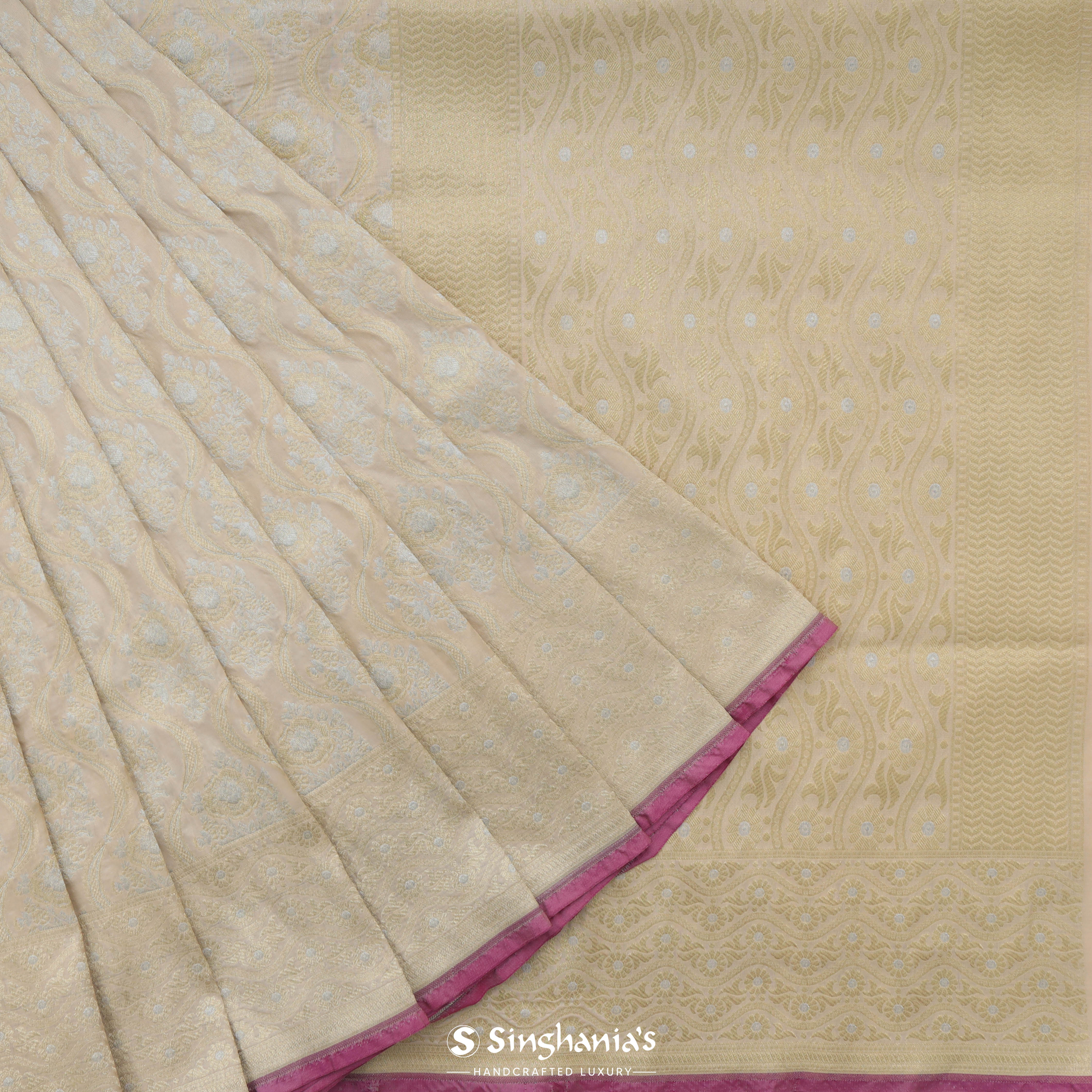 Bisque Brown Banarasi Silk Saree With Floral Jaal Motifs