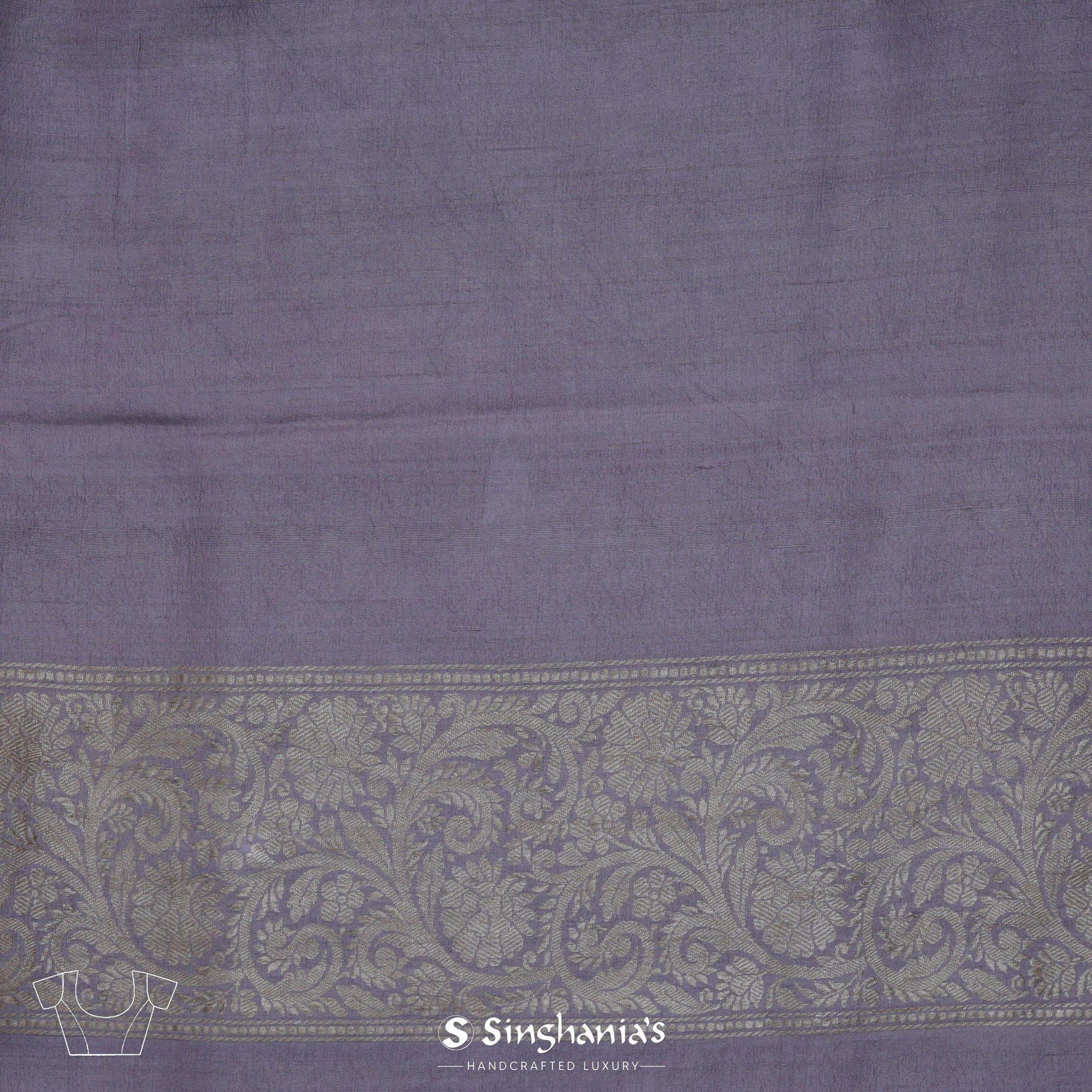 Blue Lilac Tussar Jamdhani Saree With Floral Buttas Weaving