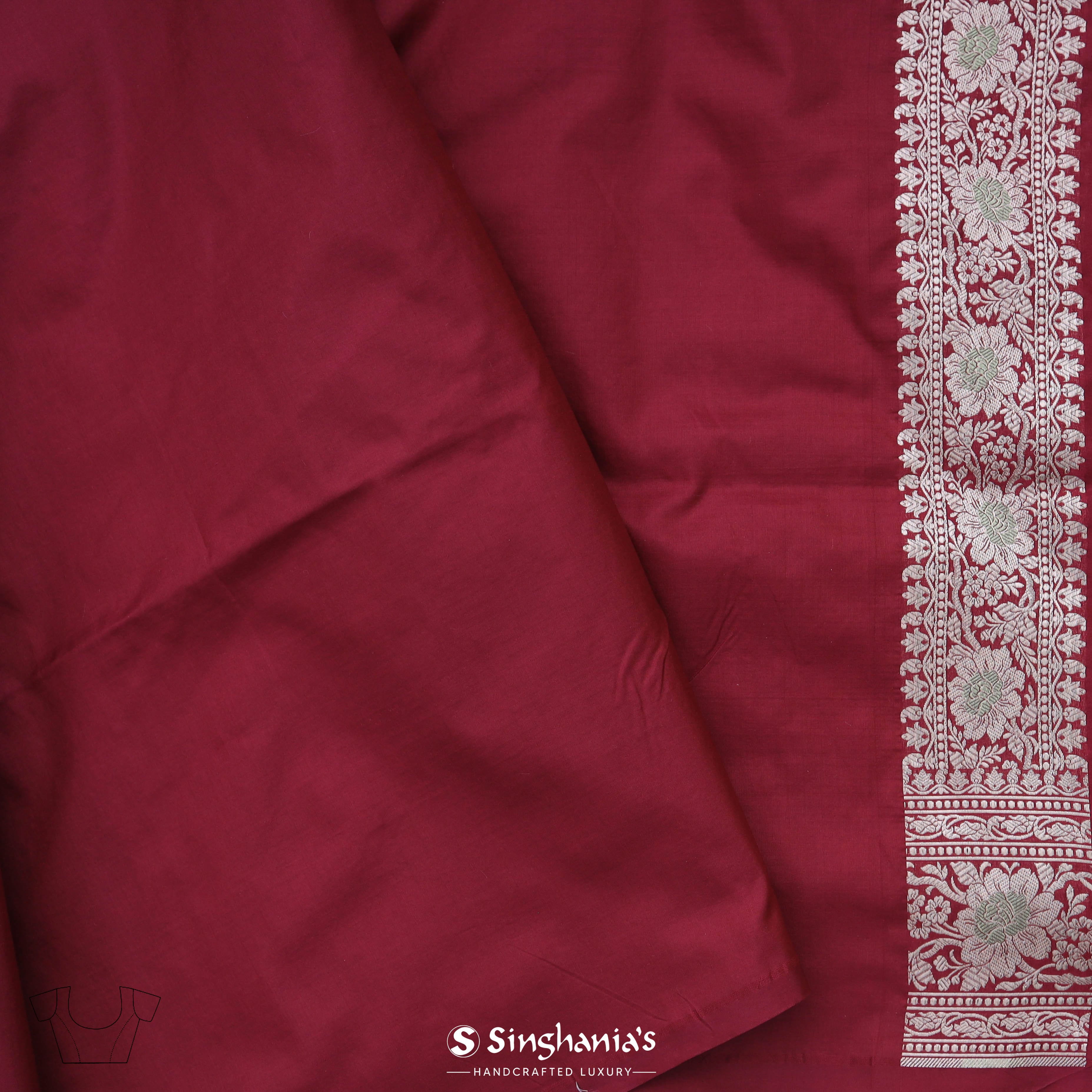 Mahogany Red Banarasi Silk Saree With Floral Jaal Pattern