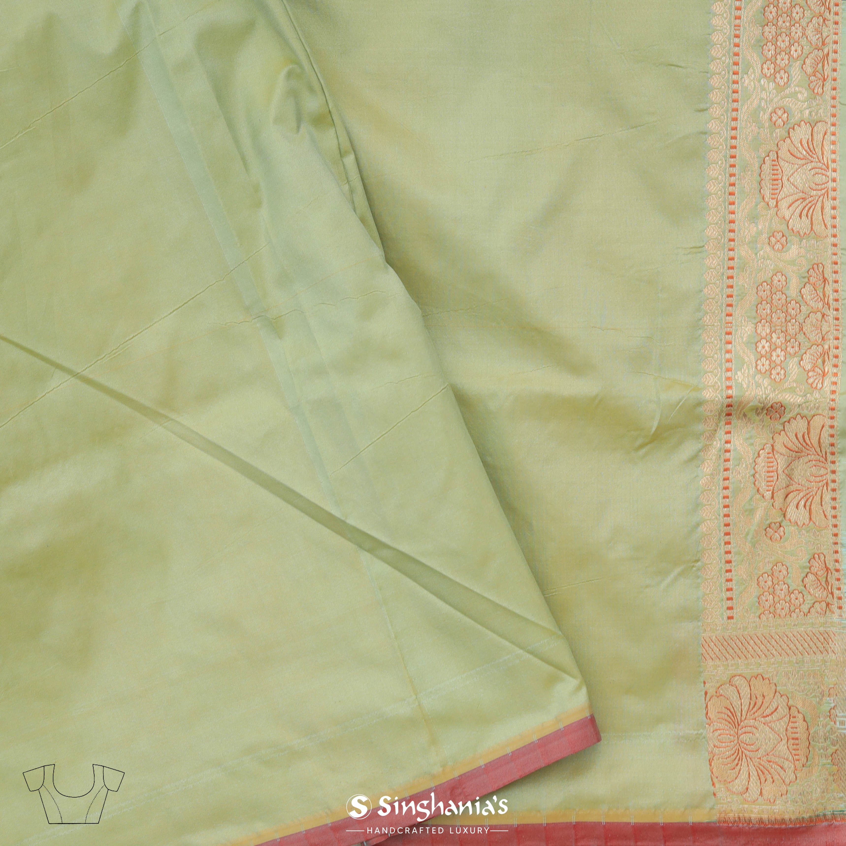 Olive Green Banarasi Silk Saree With Floral Pattern