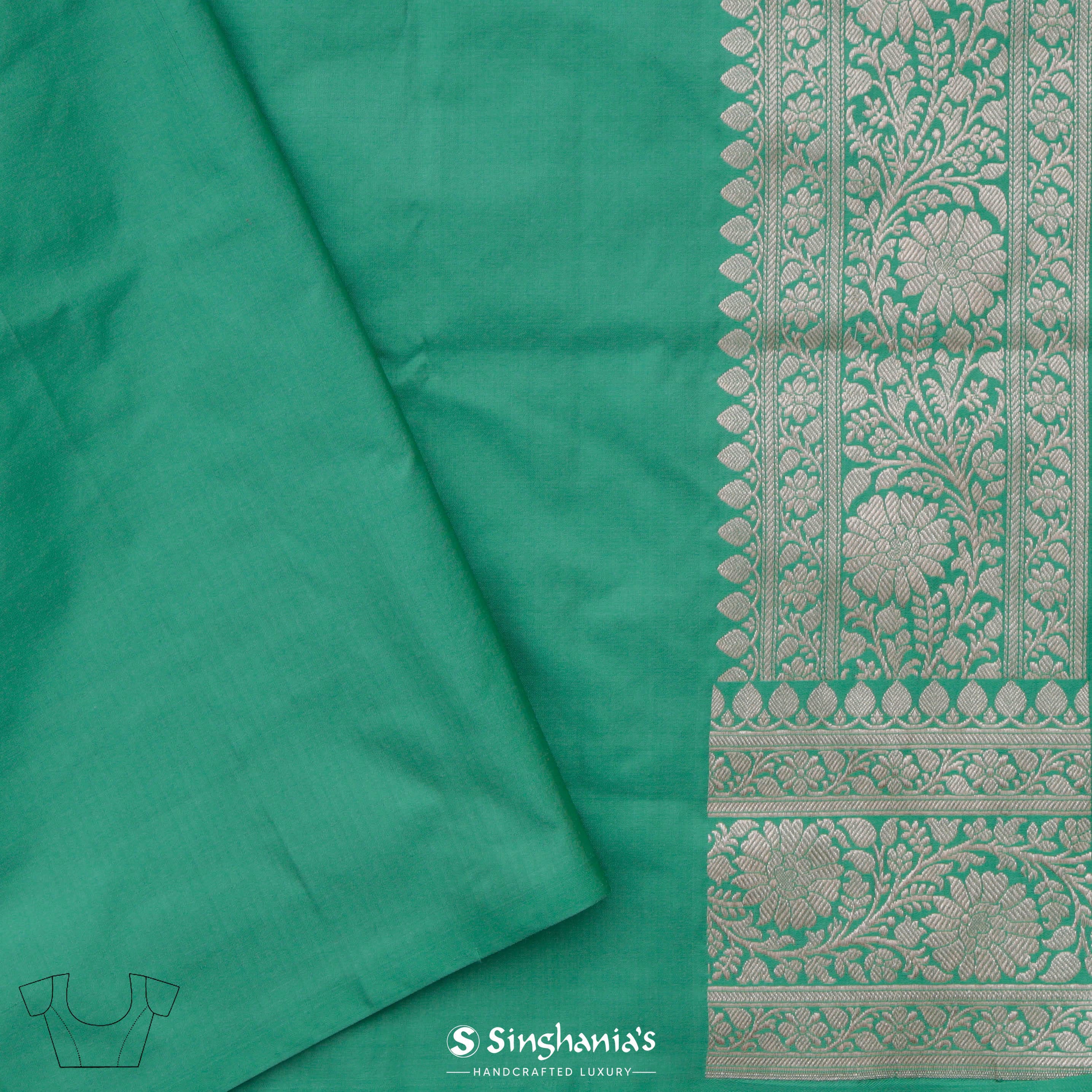 Paolo Veronese Green Banarasi Silk Saree With Floral Jaal Weaving