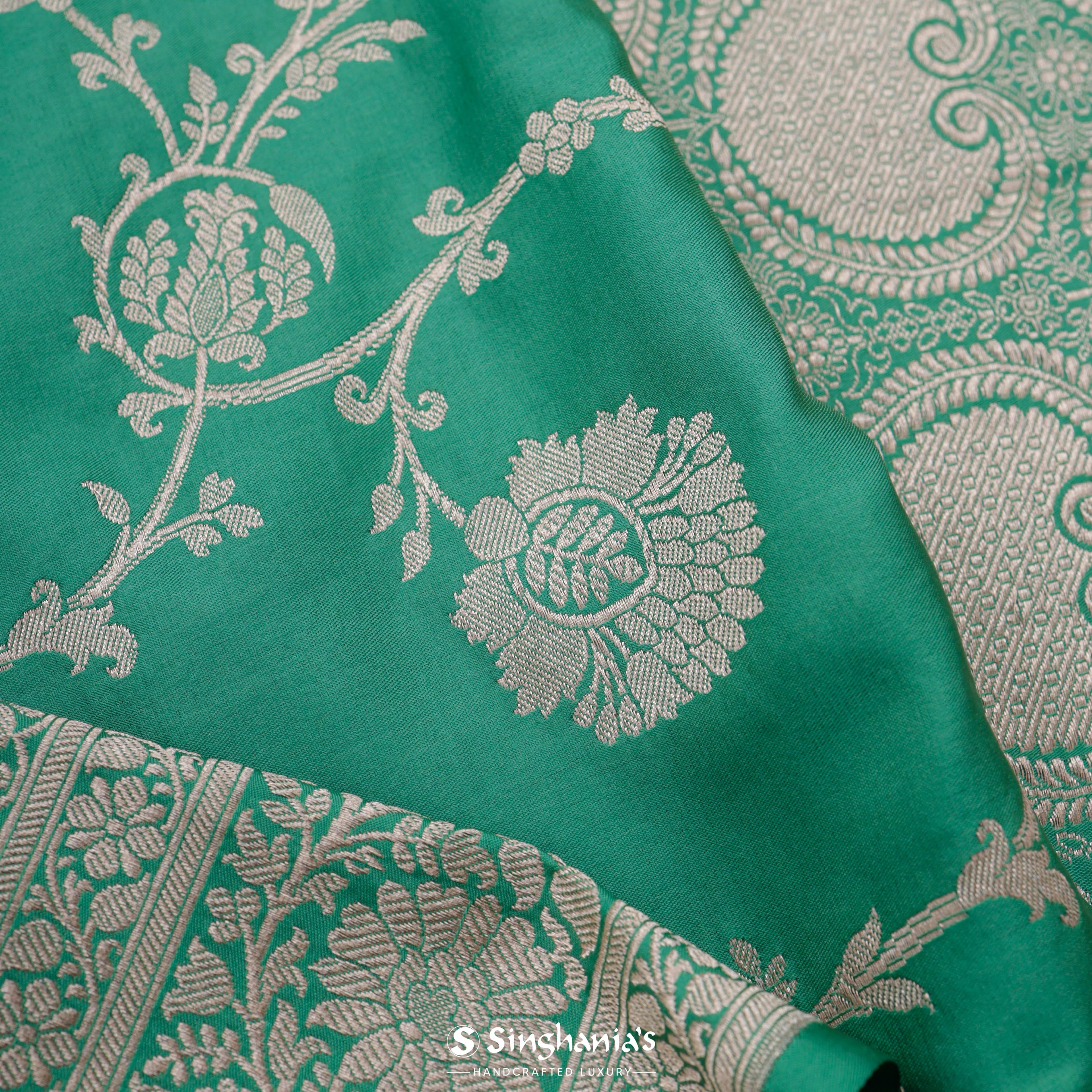 Paolo Veronese Green Banarasi Silk Saree With Floral Jaal Weaving