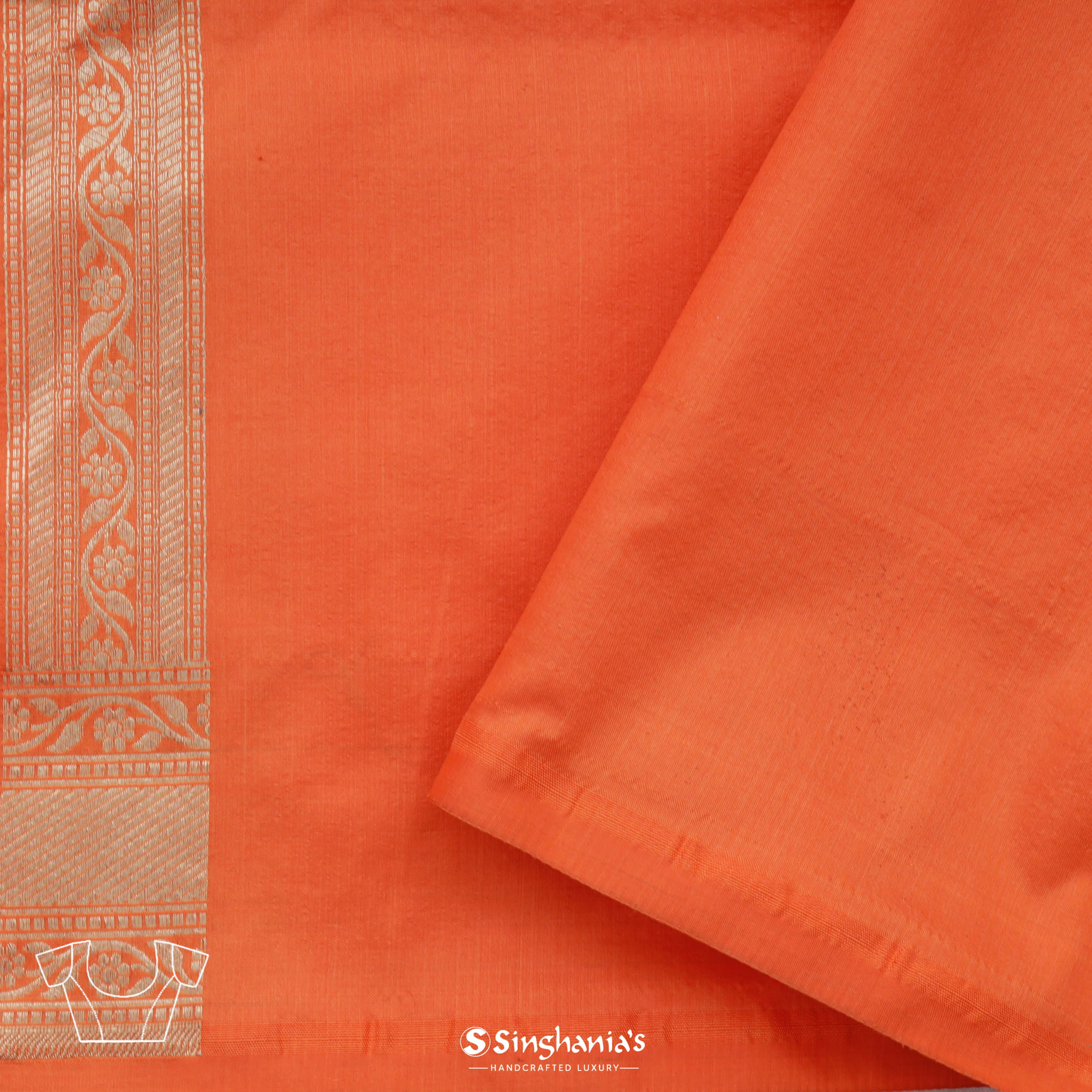 Tiger Orange Silk Banarasi Saree With Striped Floral Pattern