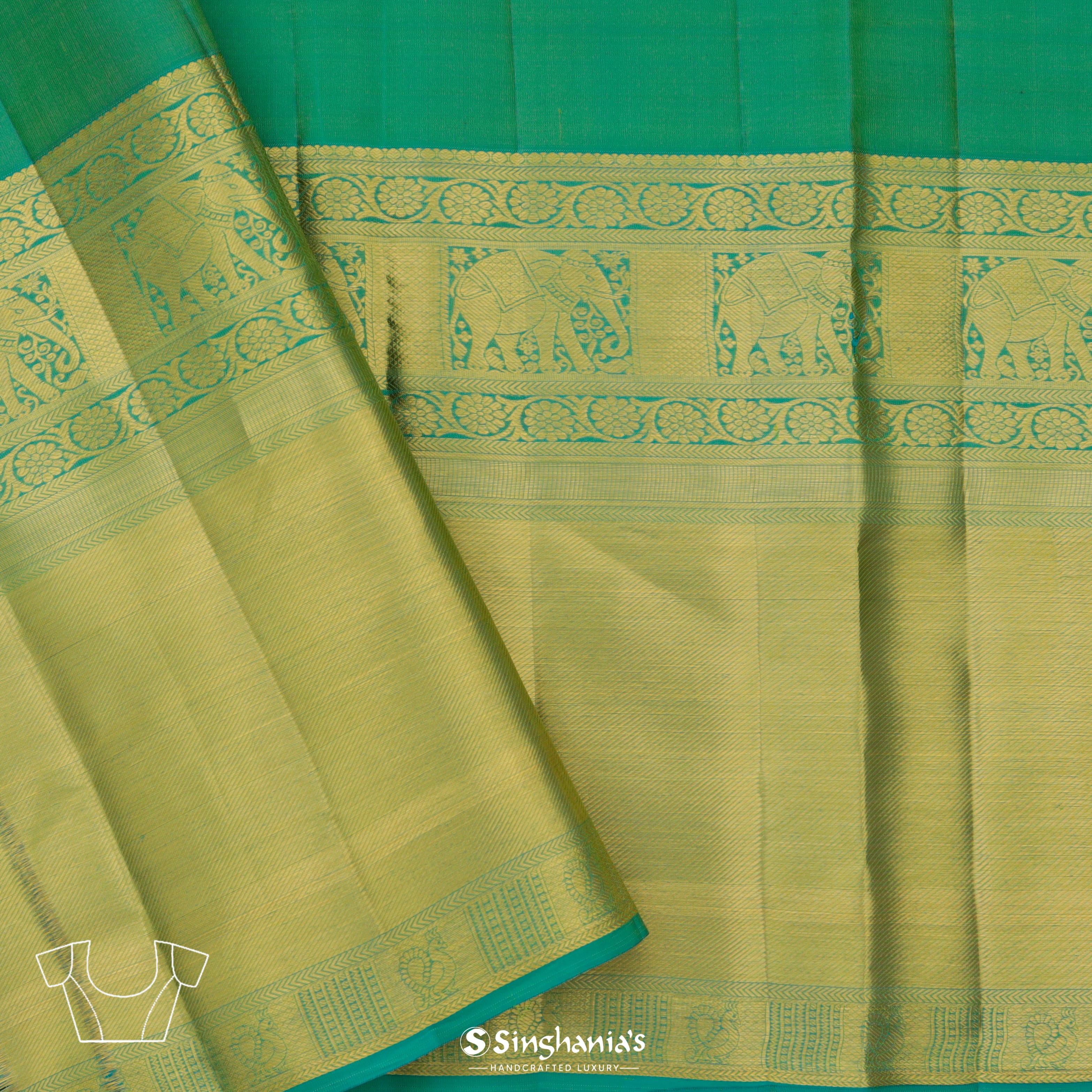 Parrot Green Kanjivaram Silk Saree With Tiny Buttis