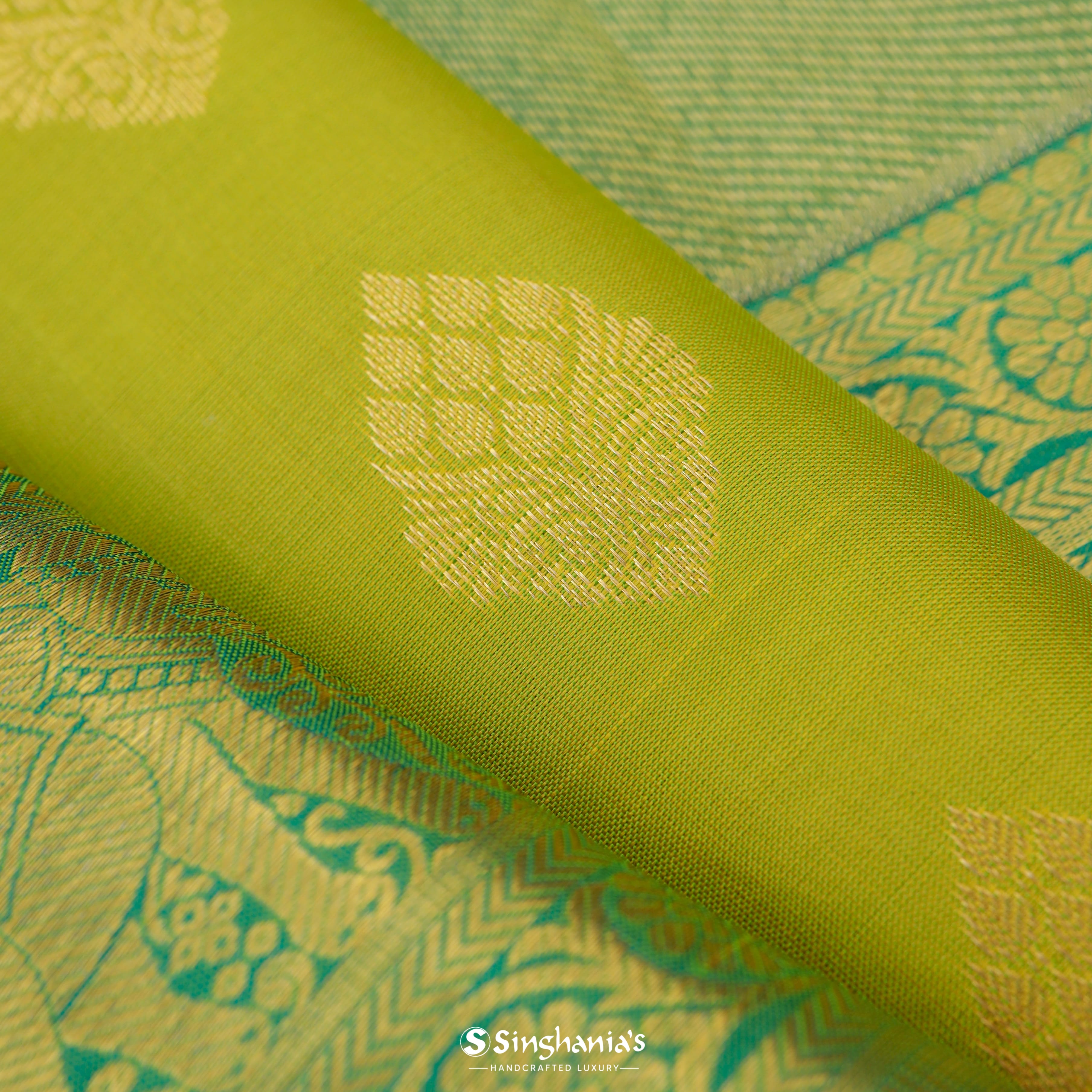 Parrot Green Kanjivaram Silk Saree With Tiny Buttis