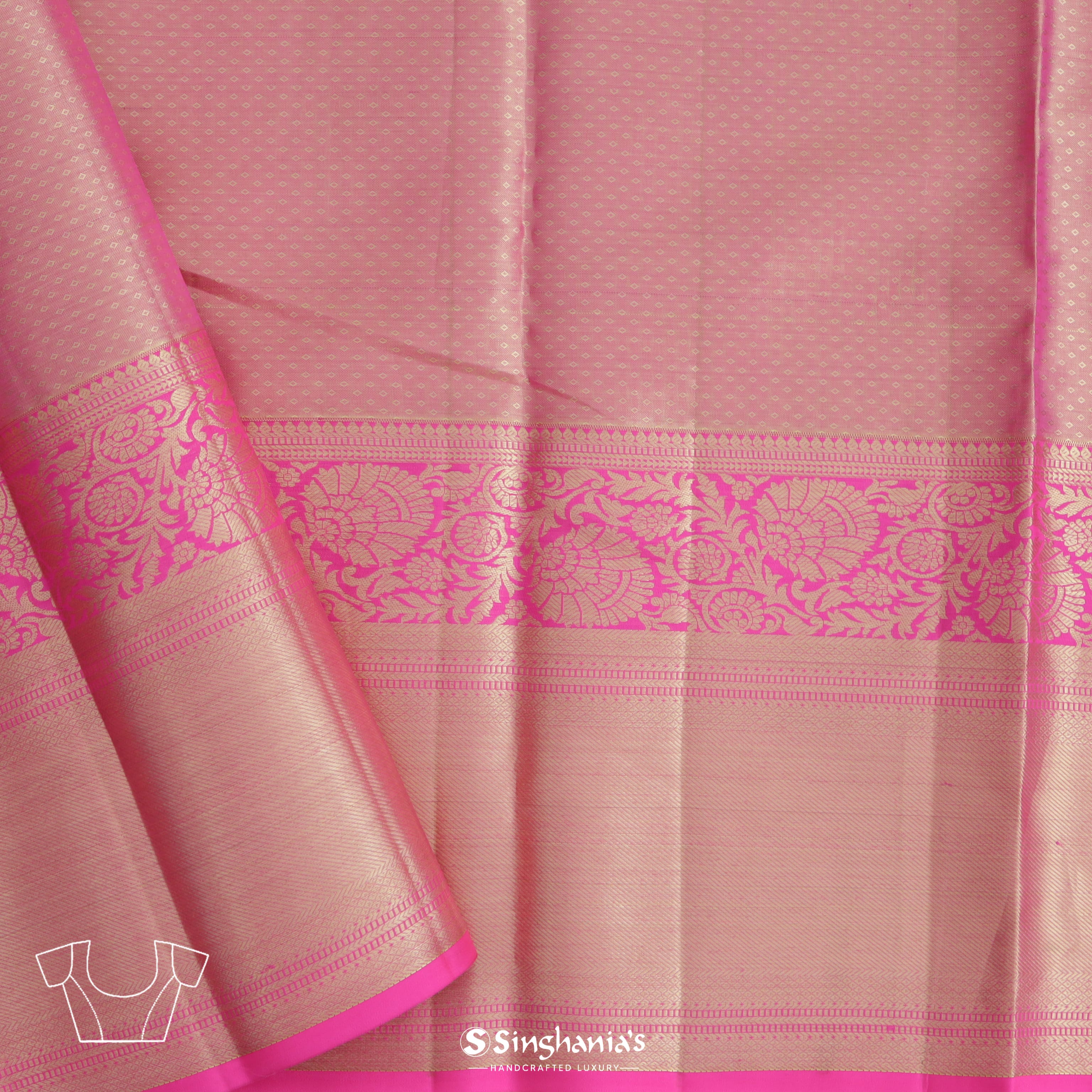 Pale Green Kanjivaram Silk Saree With Floral Jaal Pattern