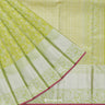 Light Lime Green Kanjivaram Silk Saree With Floral Jaal Design