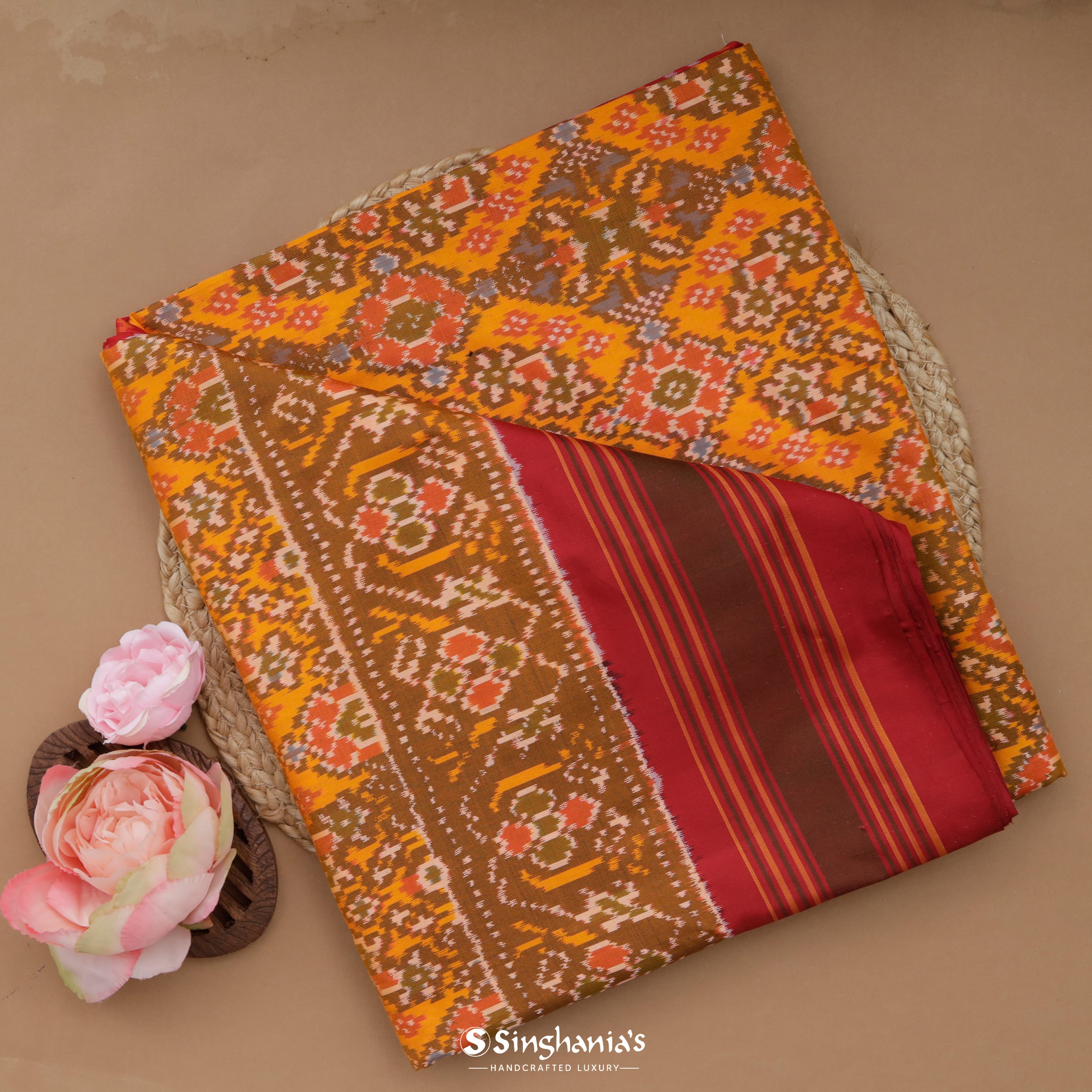 Glossy Orange Patola Handloom Saree