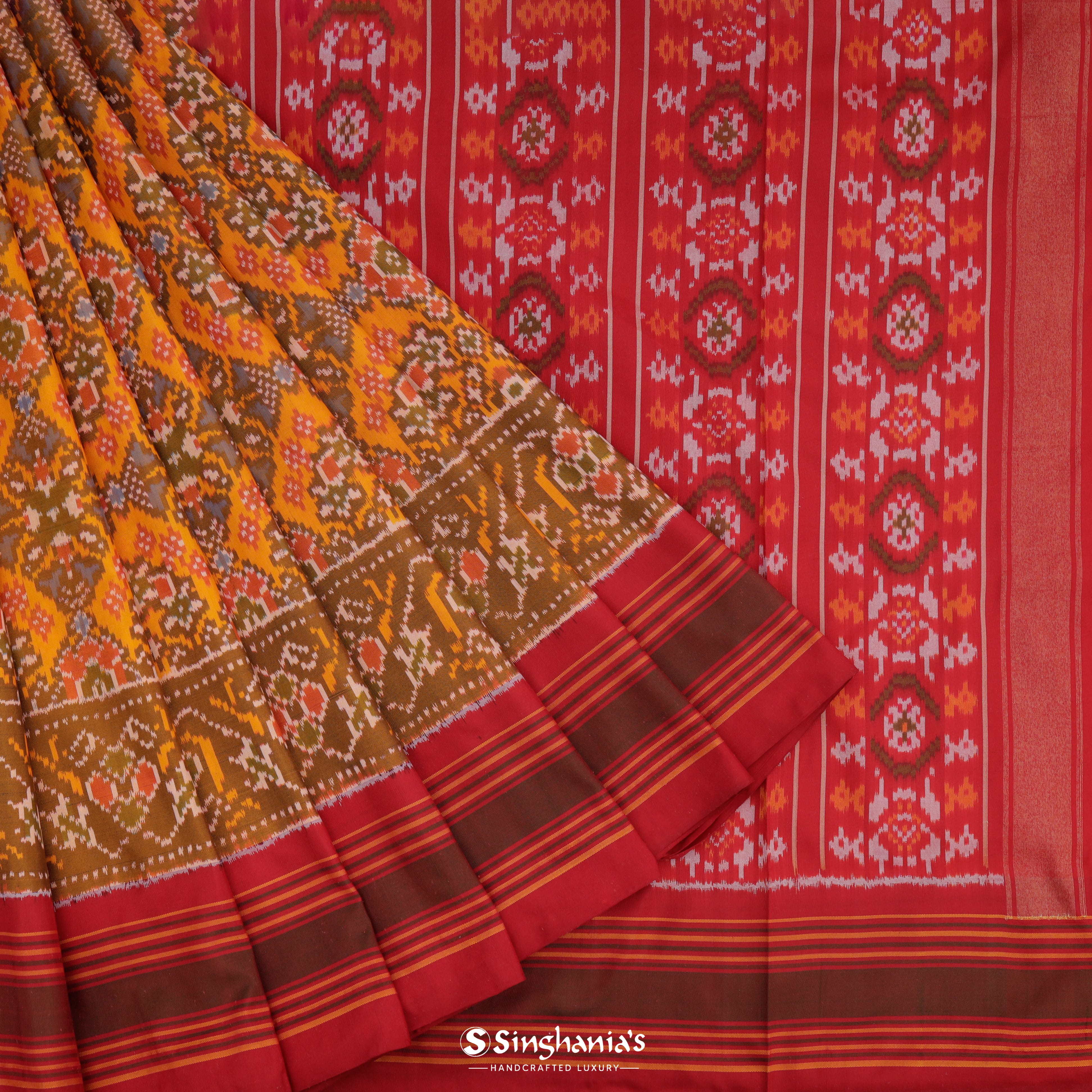 Glossy Orange Patola Handloom Saree