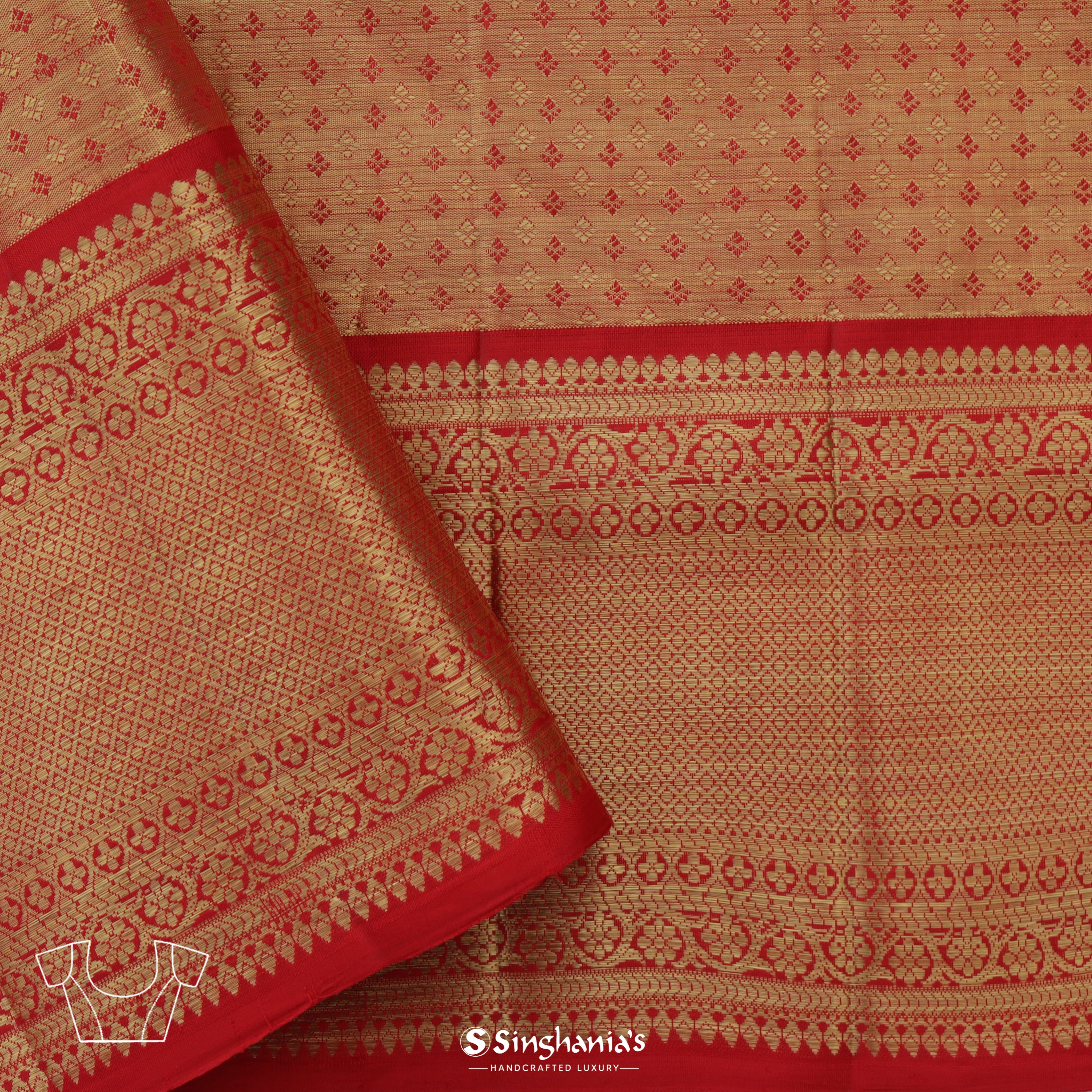 Flamingo Pink Kanjivaram Silk Saree With Floral Jaal Pattern