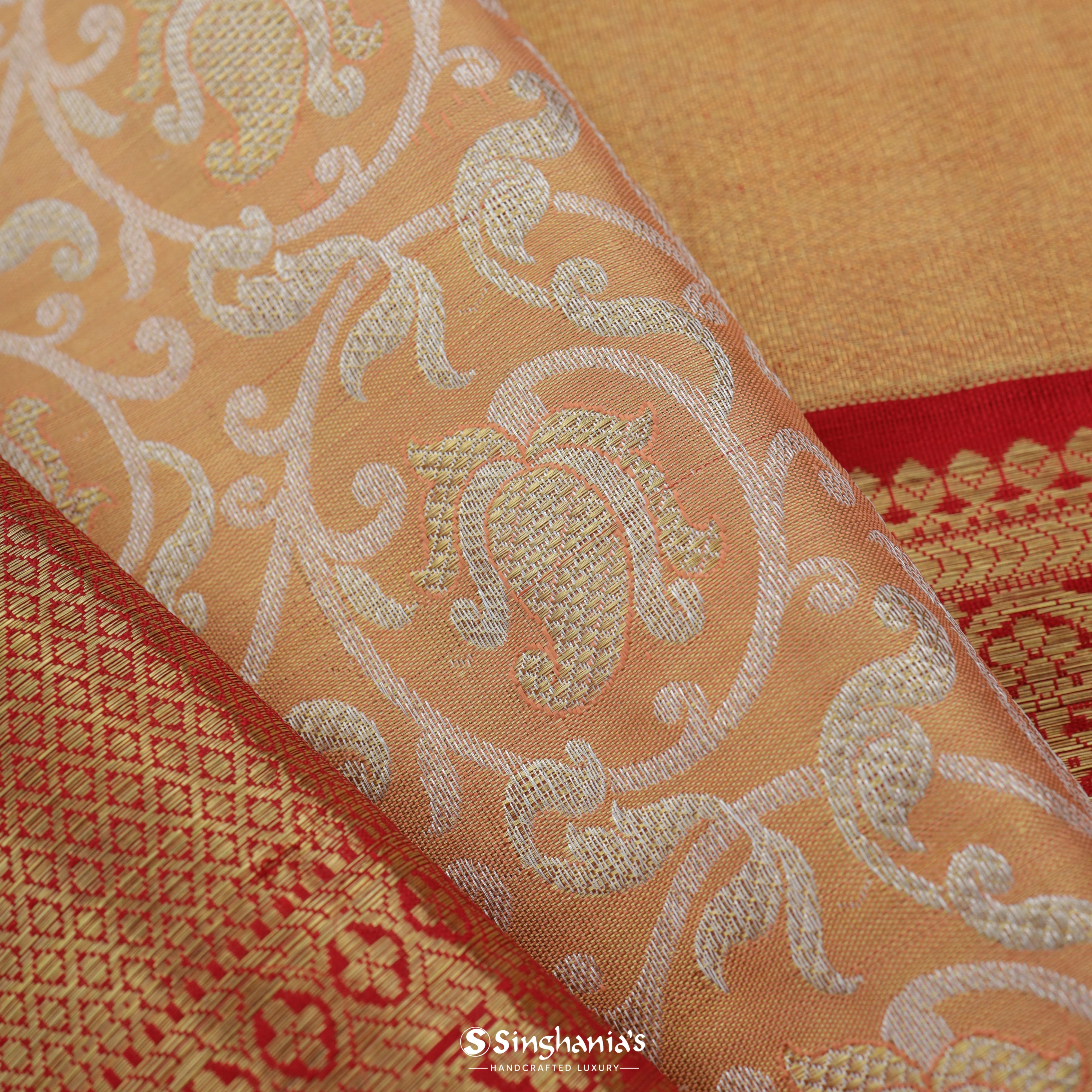 Flamingo Pink Kanjivaram Silk Saree With Floral Jaal Pattern