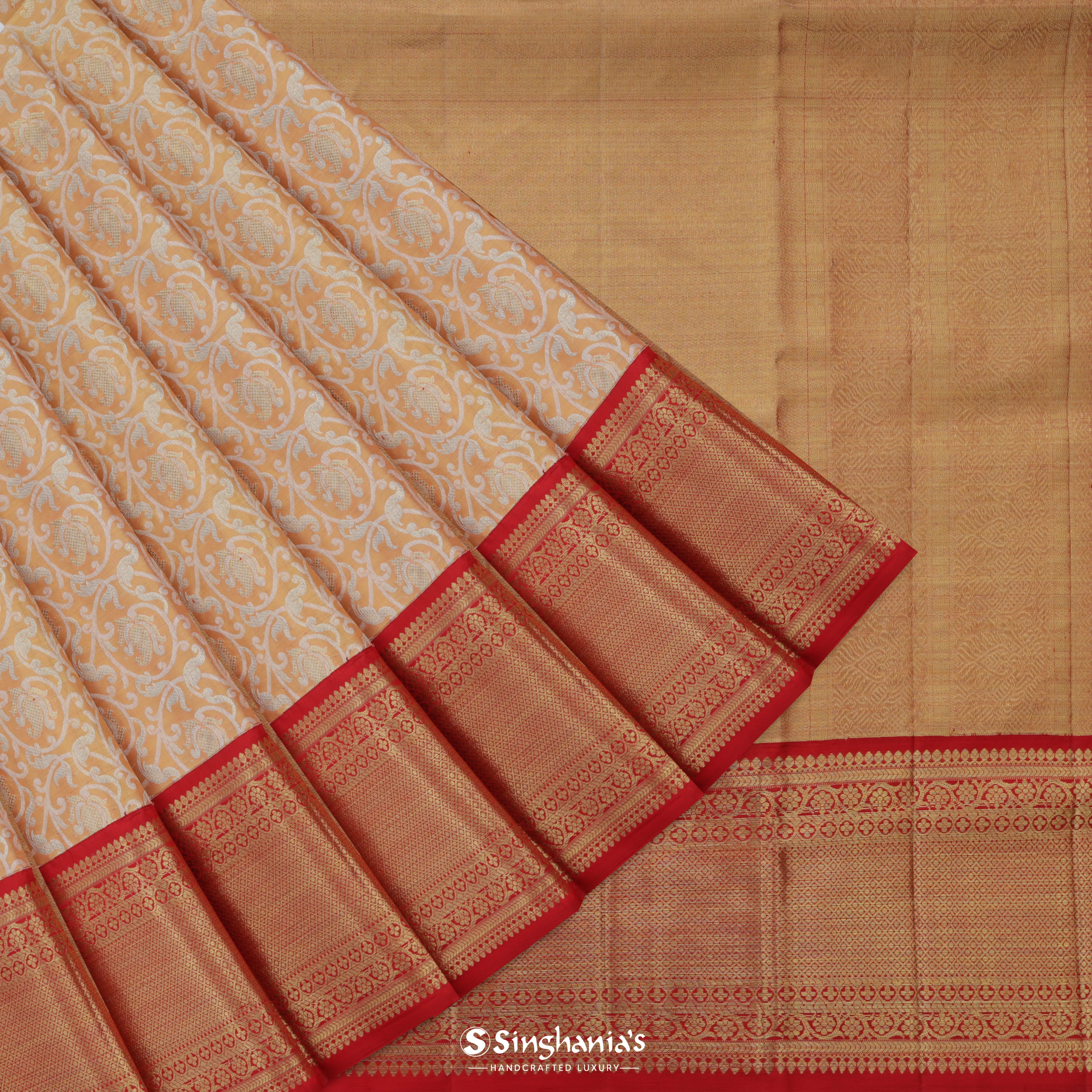 Flamingo Pink Kanjivaram Silk Saree With Floral Jaal Pattern