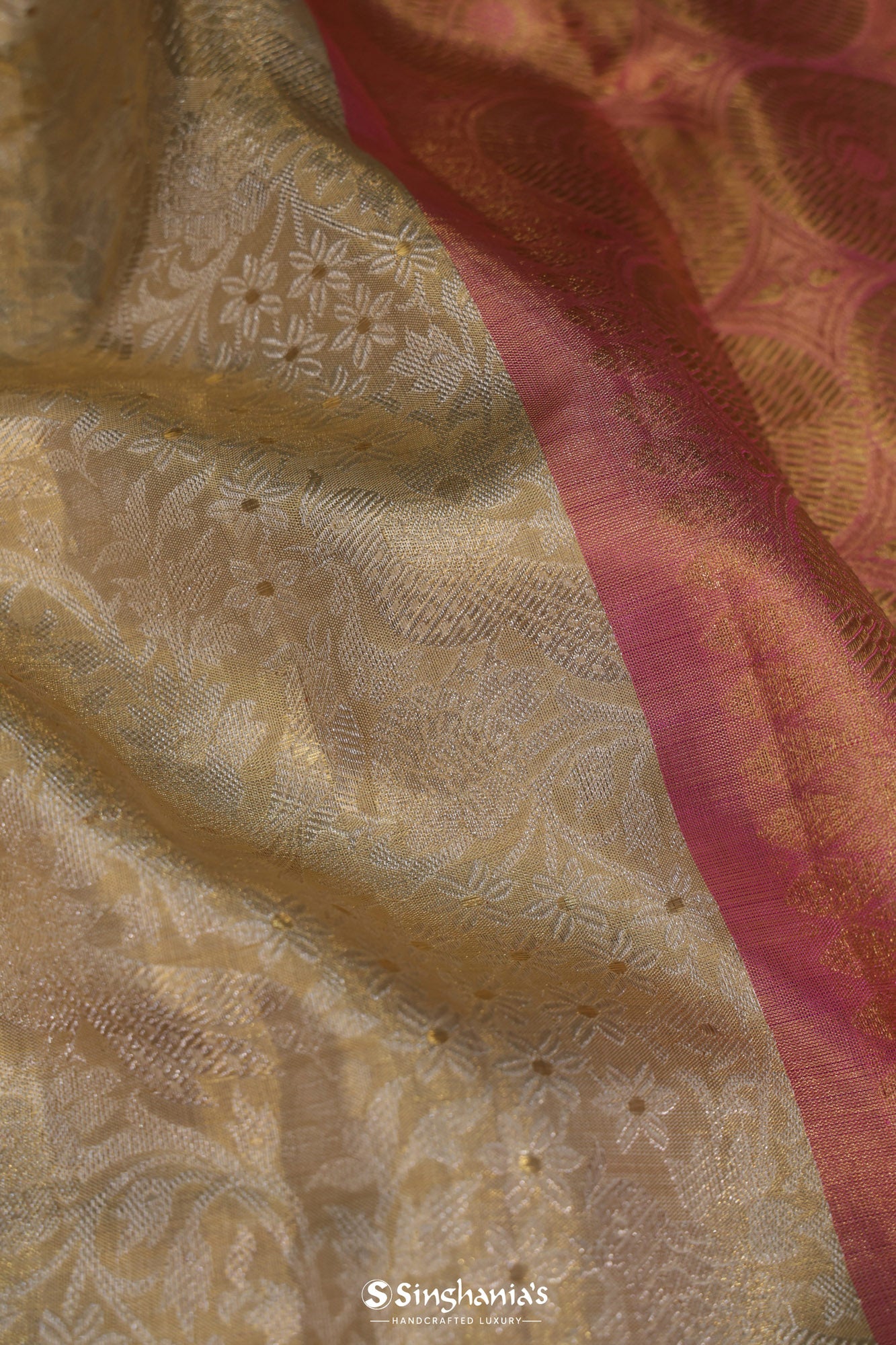 Honey Beige Kanjivaram Silk Saree With Floral And Birds Design