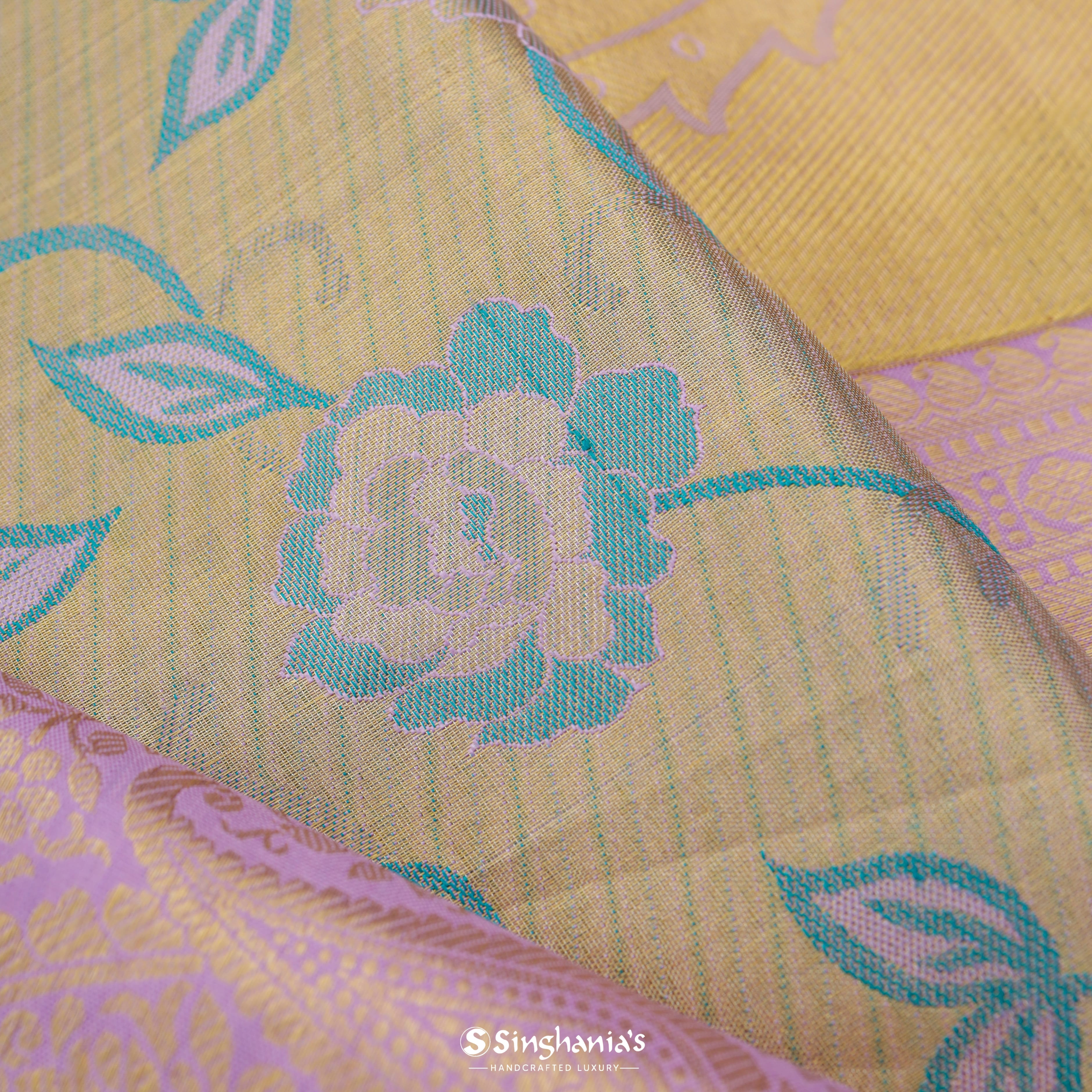 Mellow Yellow Kanjivaram Silk Saree With Floral Jaal Pattern