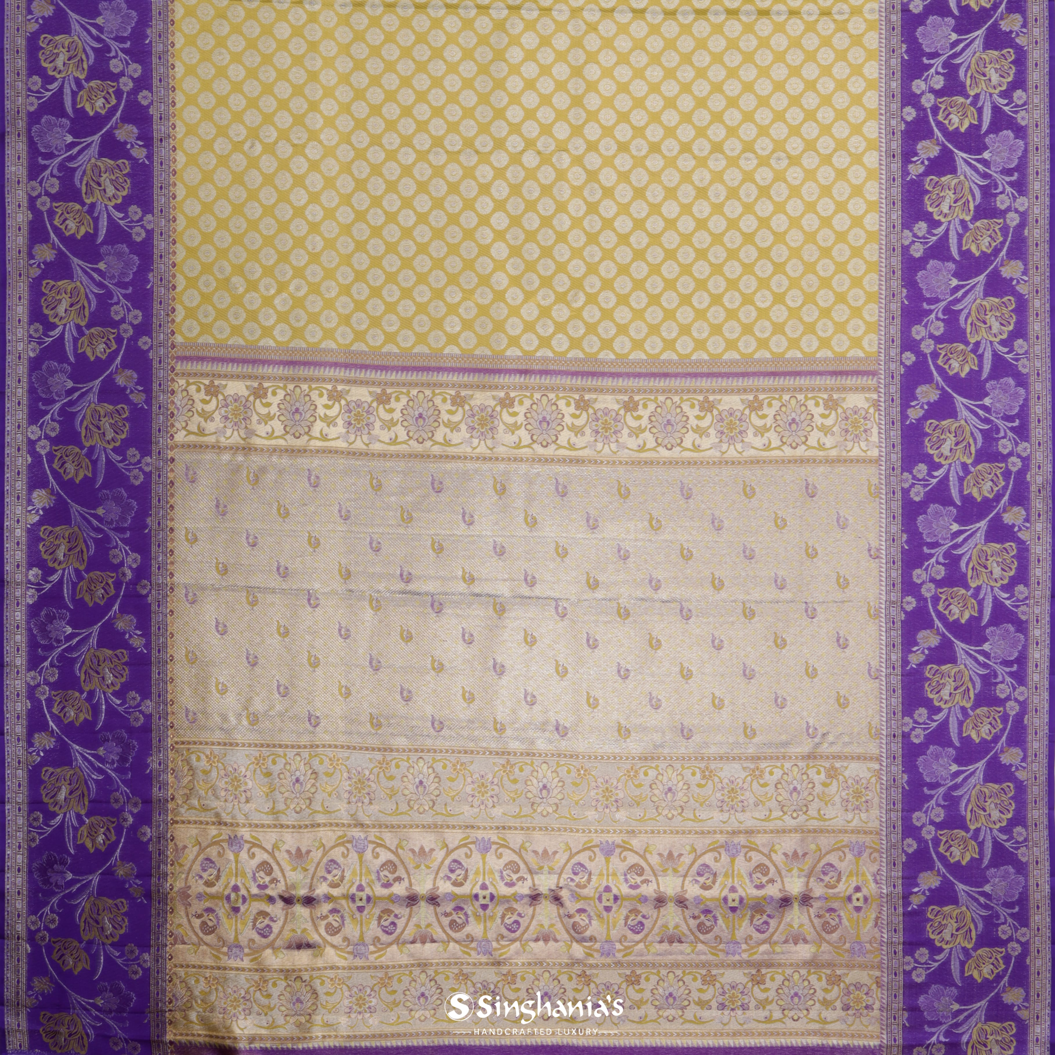 Sapphire Corn Yellow Kanjivaram Silk Saree With Floral Buttas