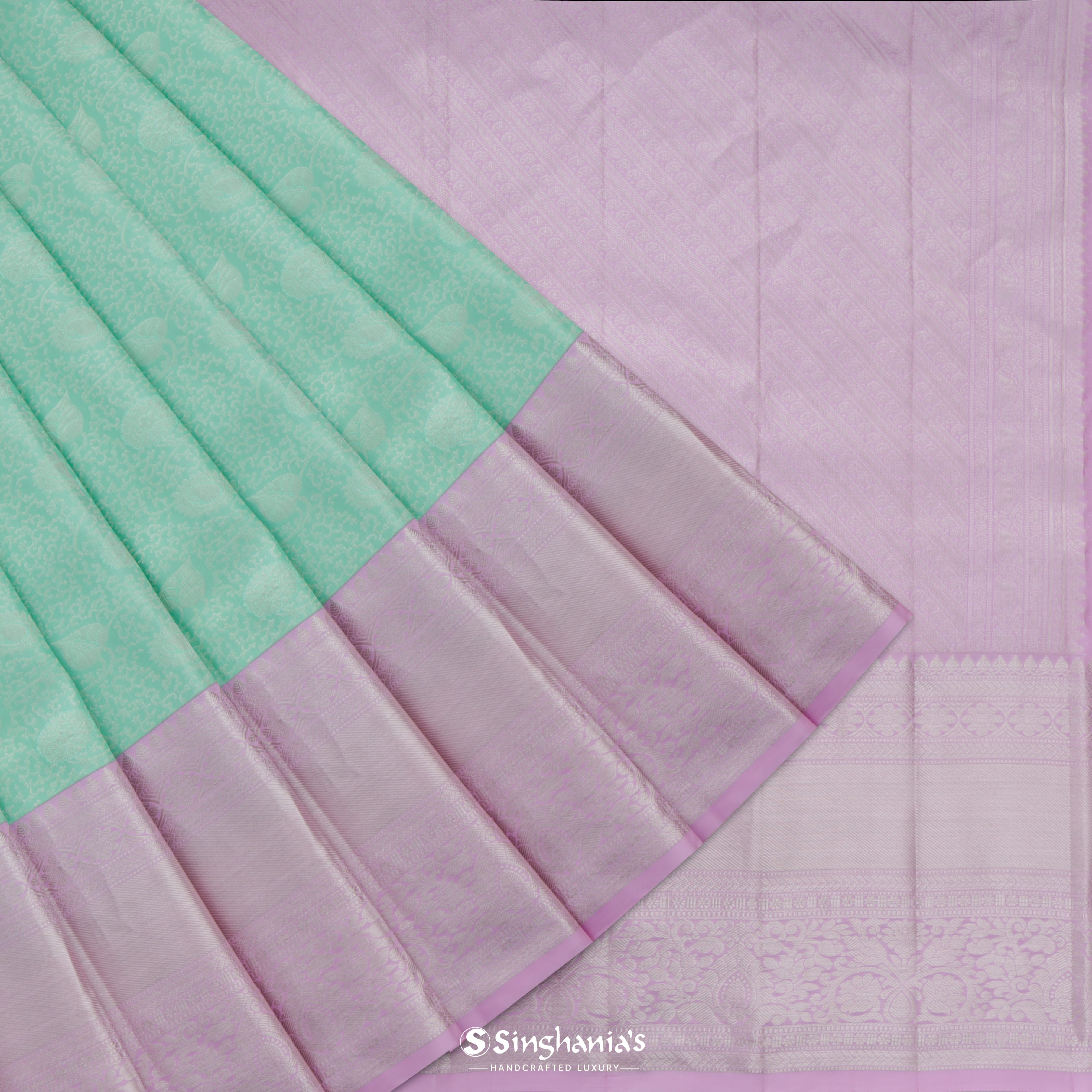 Mint Green Kanjivaram Silk Saree With Contrast Border