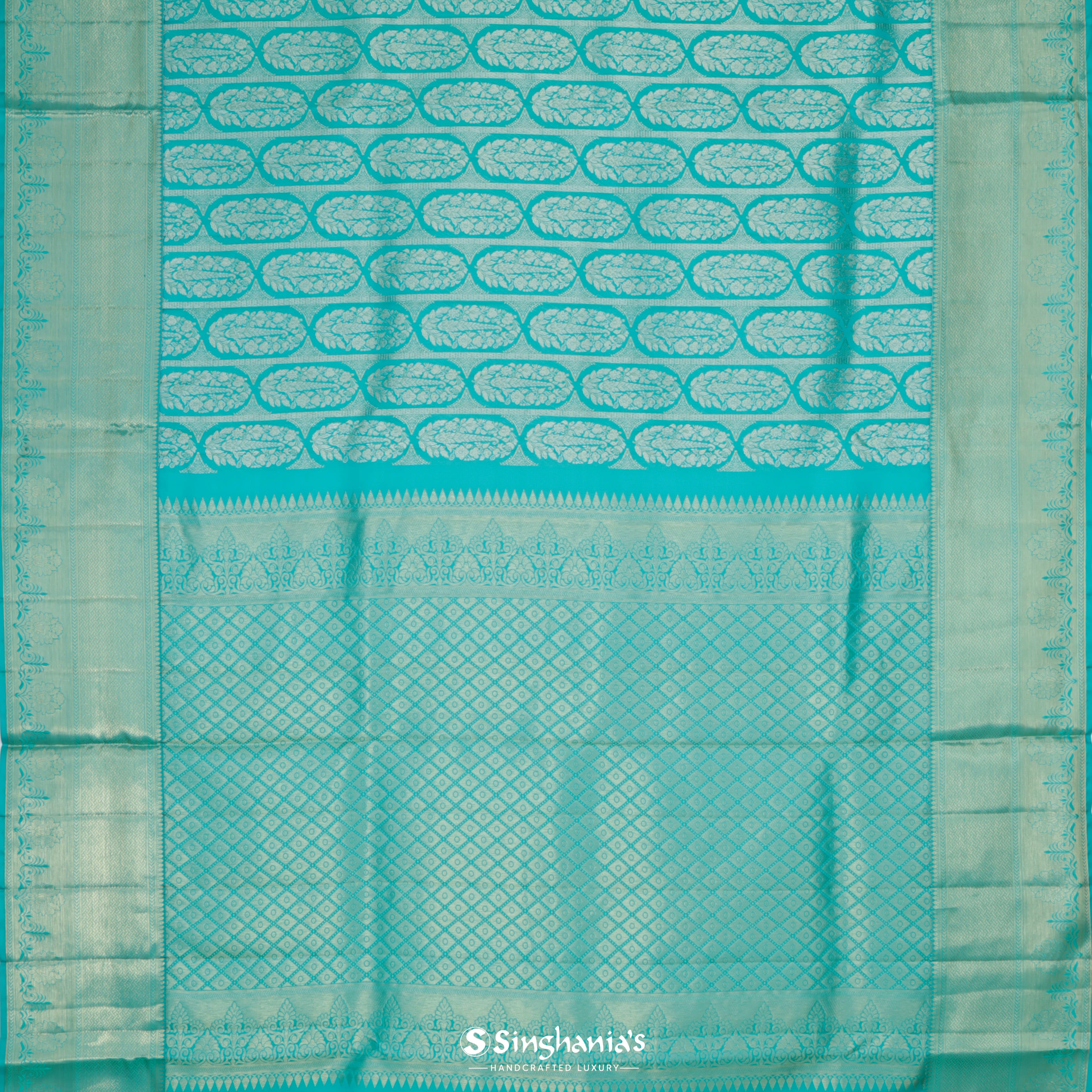 Aqua Green Kanjivaram Silk Saree With Floral Pattern