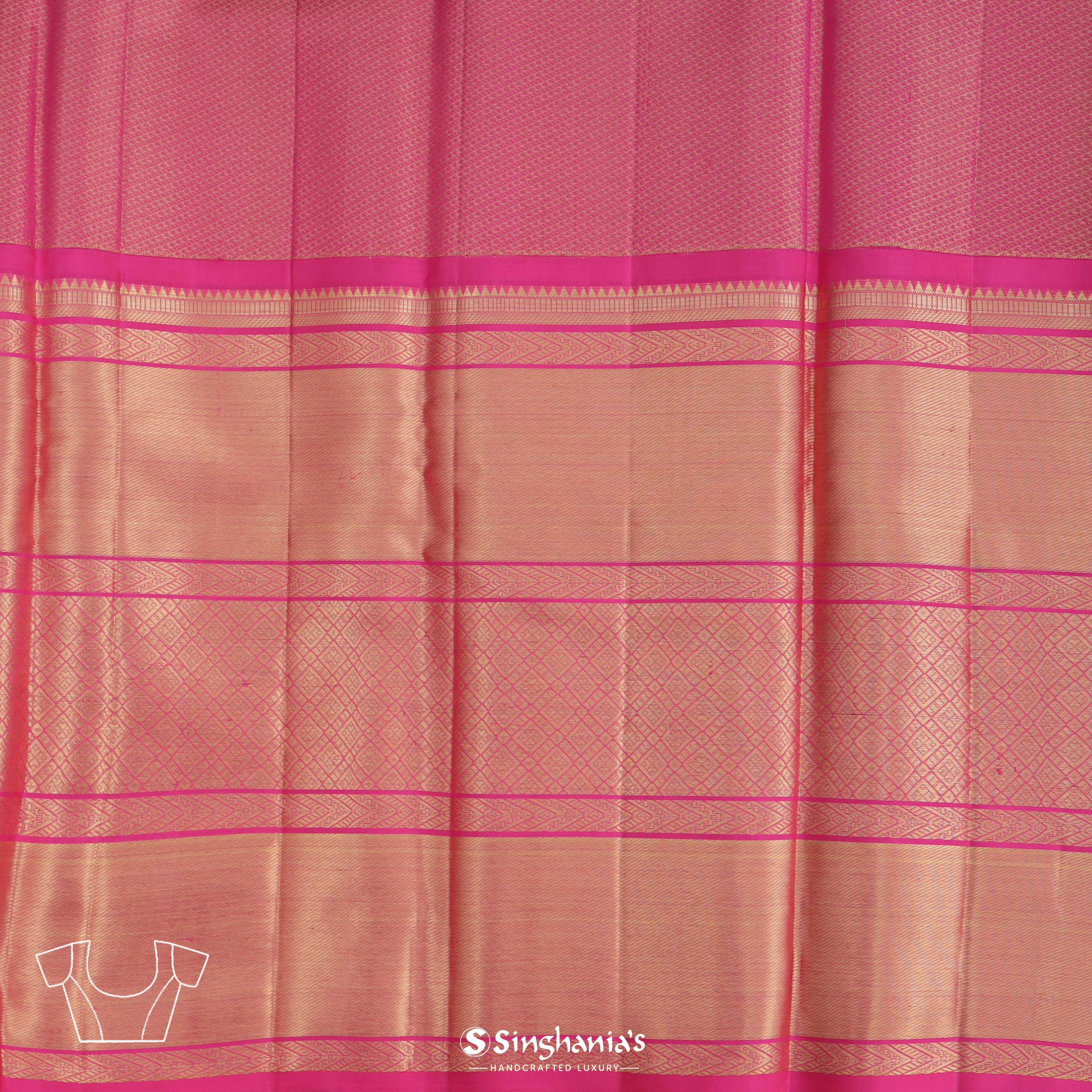 Peach Orange Kanjivaram Silk Saree With Floral Jaal Pattern