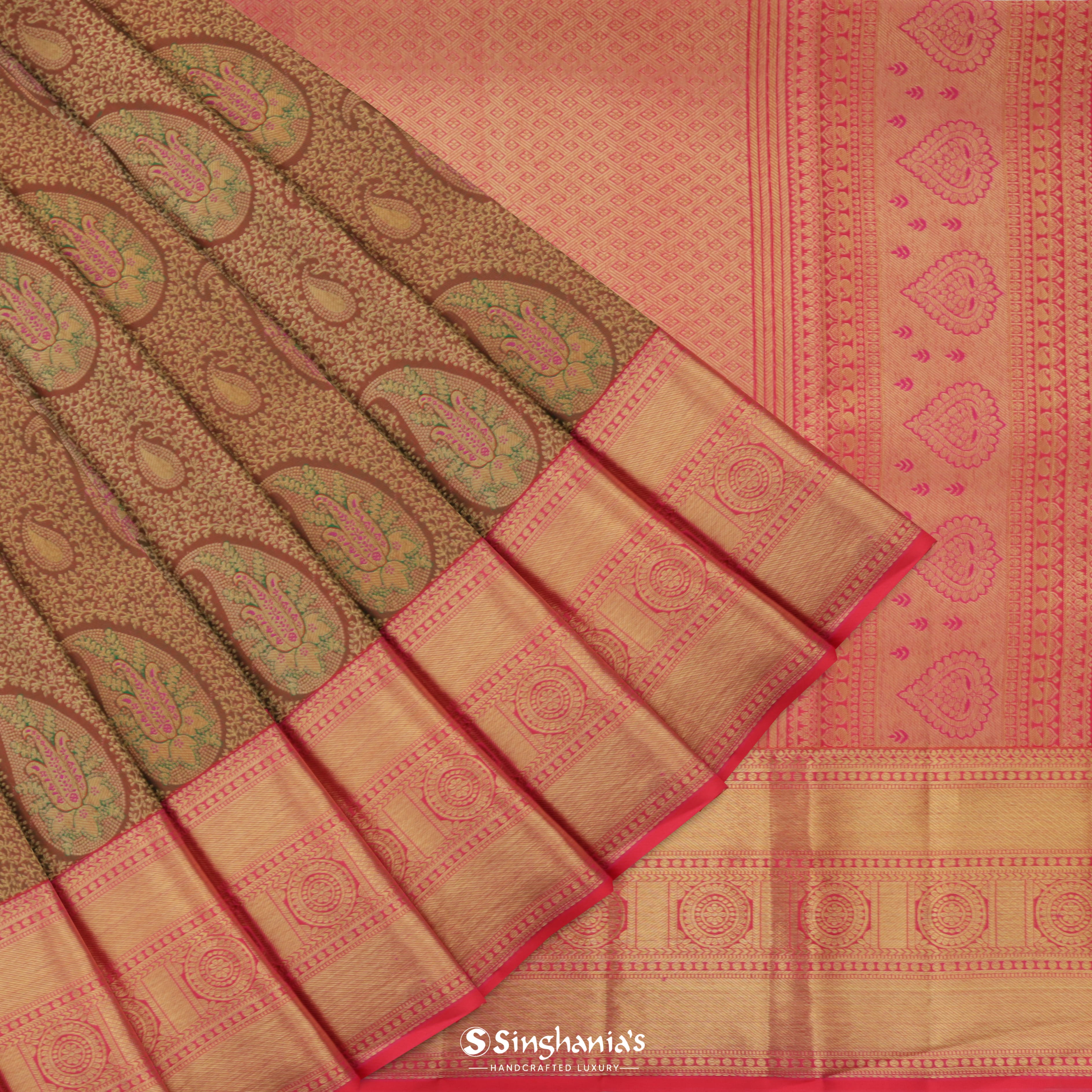 Chocolate Brown Kanjivaram Silk Saree With Mangai Motif Pattern