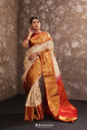 Mesa Beige Kanjivaram Silk Saree With Floral Jaal Design