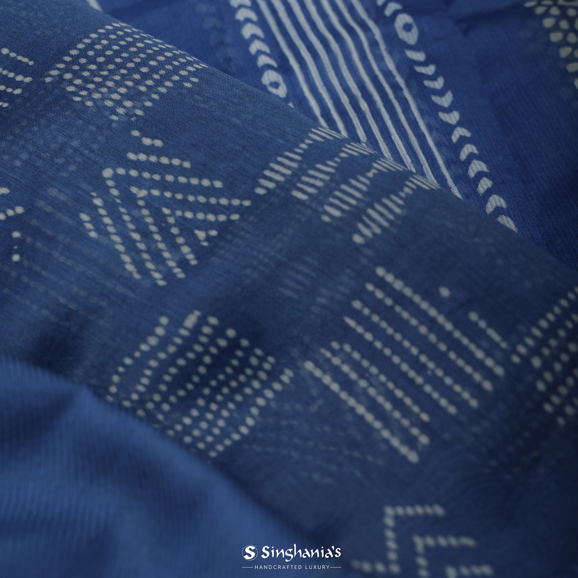 Sapphire Blue Printed Chanderi Silk Saree With Geometrical Pattern