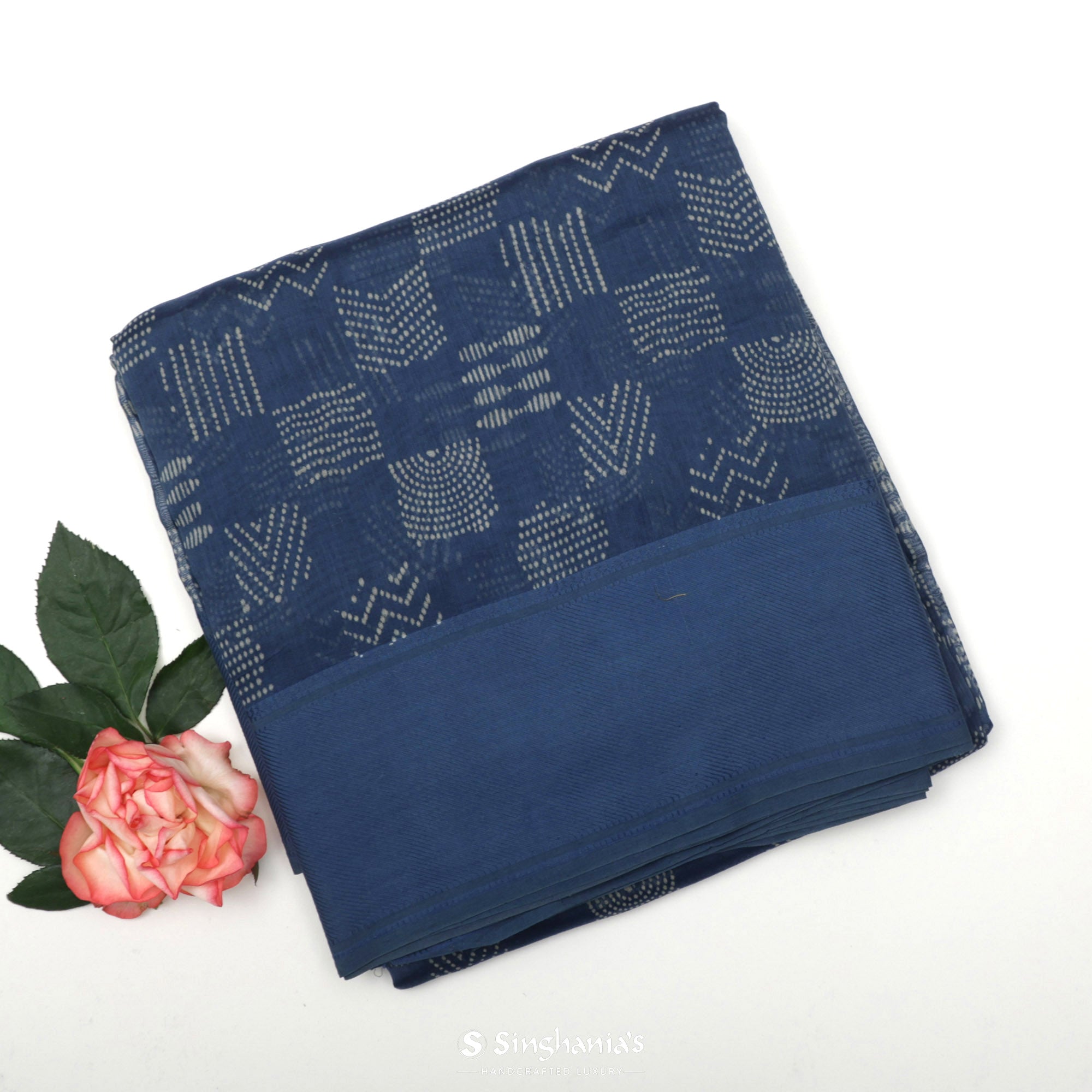 Sapphire Blue Printed Chanderi Silk Saree With Geometrical Pattern