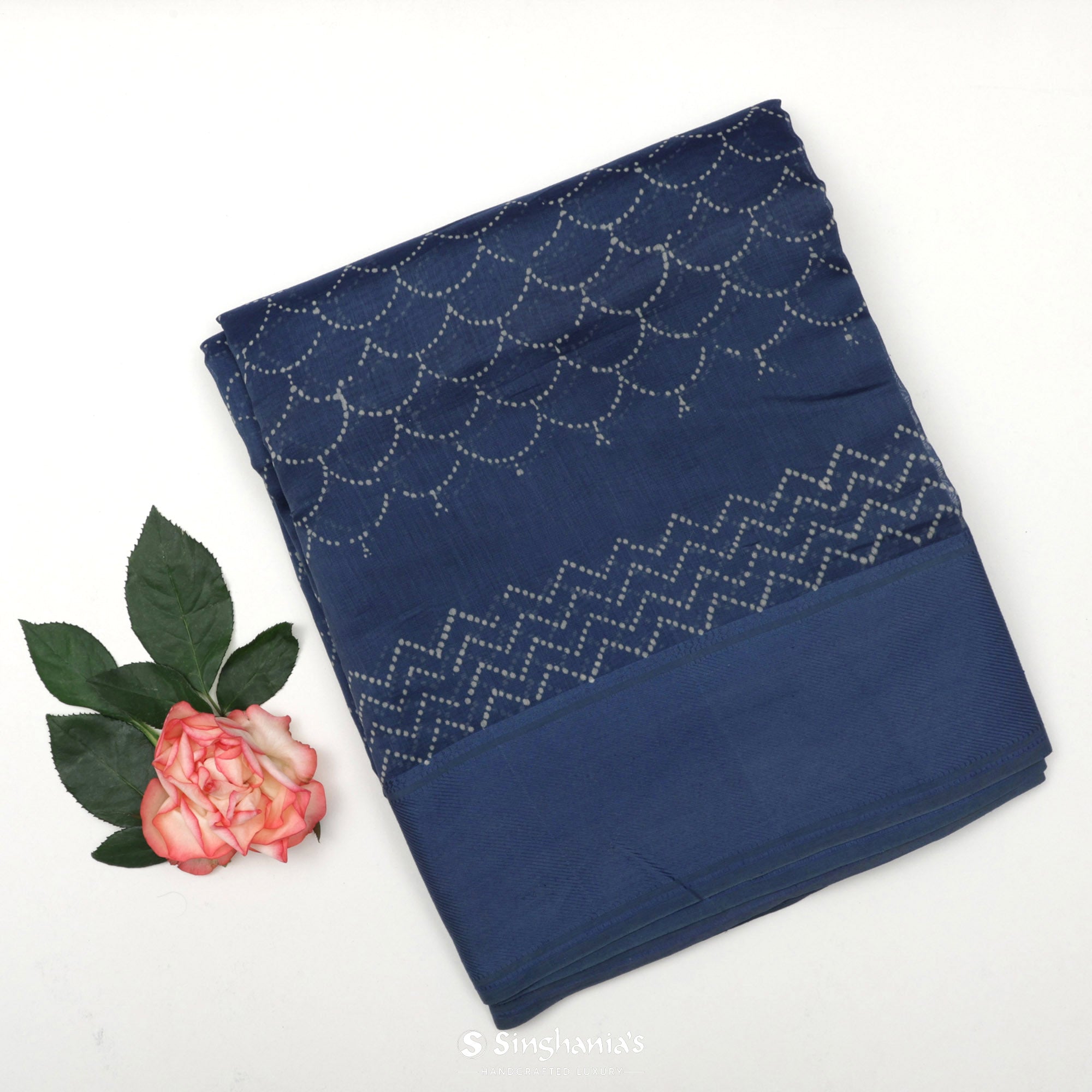 Royal Blue Printed Chanderi Silk Saree With Scallop Jaal Design