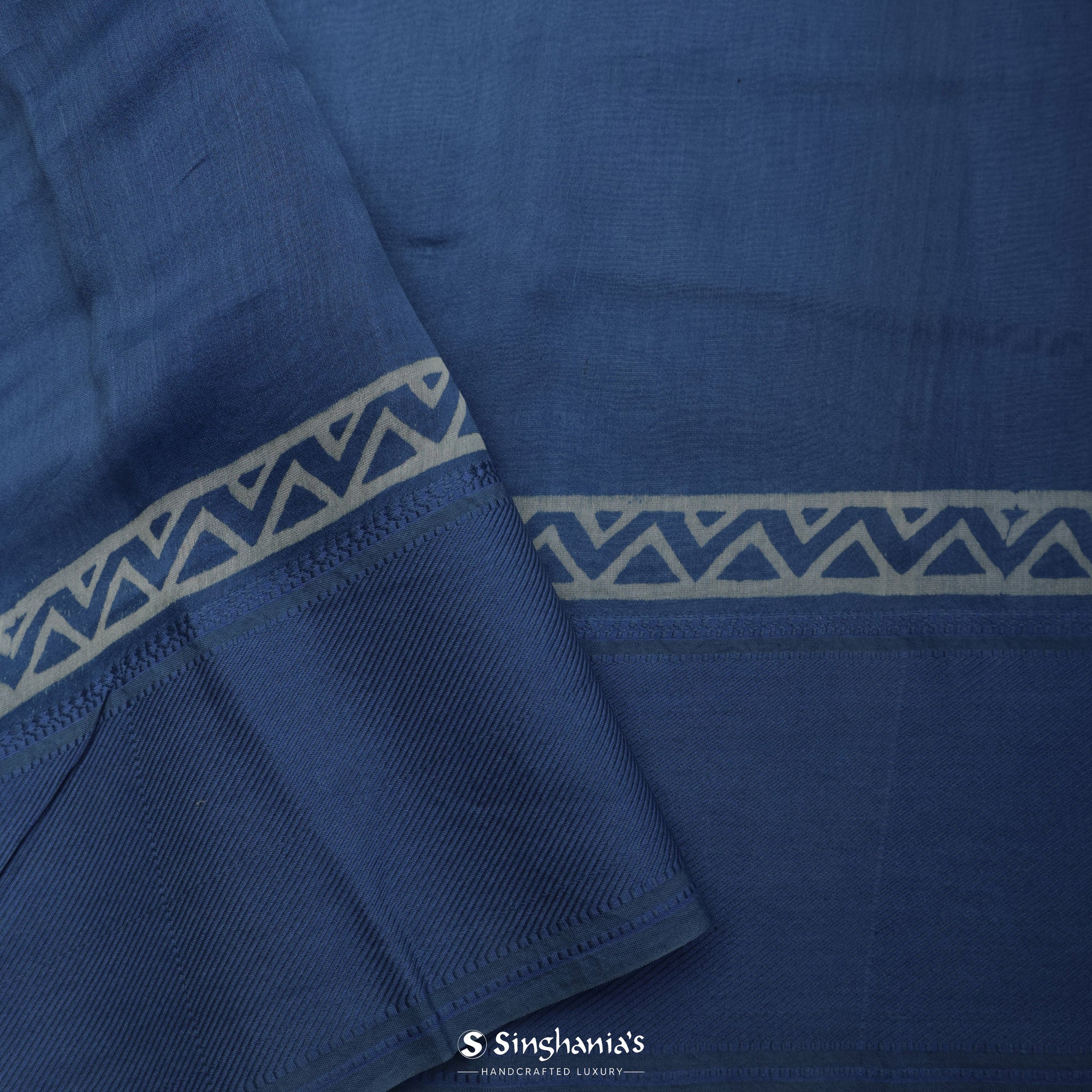 Sapphire Blue Printed Chanderi Silk Saree With Floral Motif Design