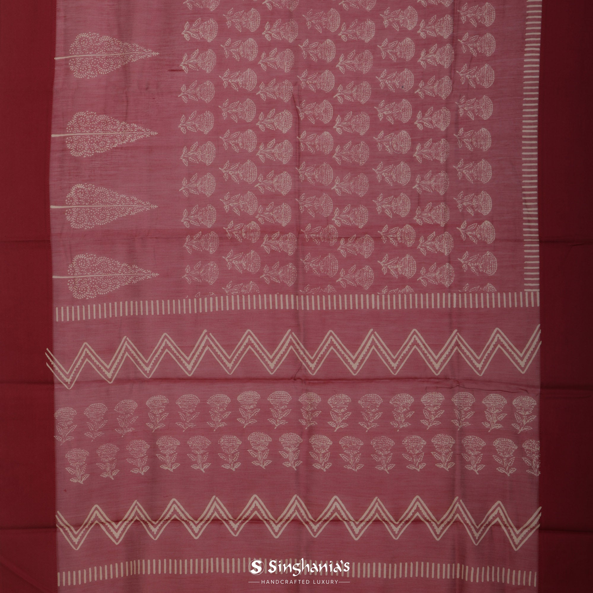 Oklahoma Crimson Printed Chanderi Silk Saree With Floral Motif Design