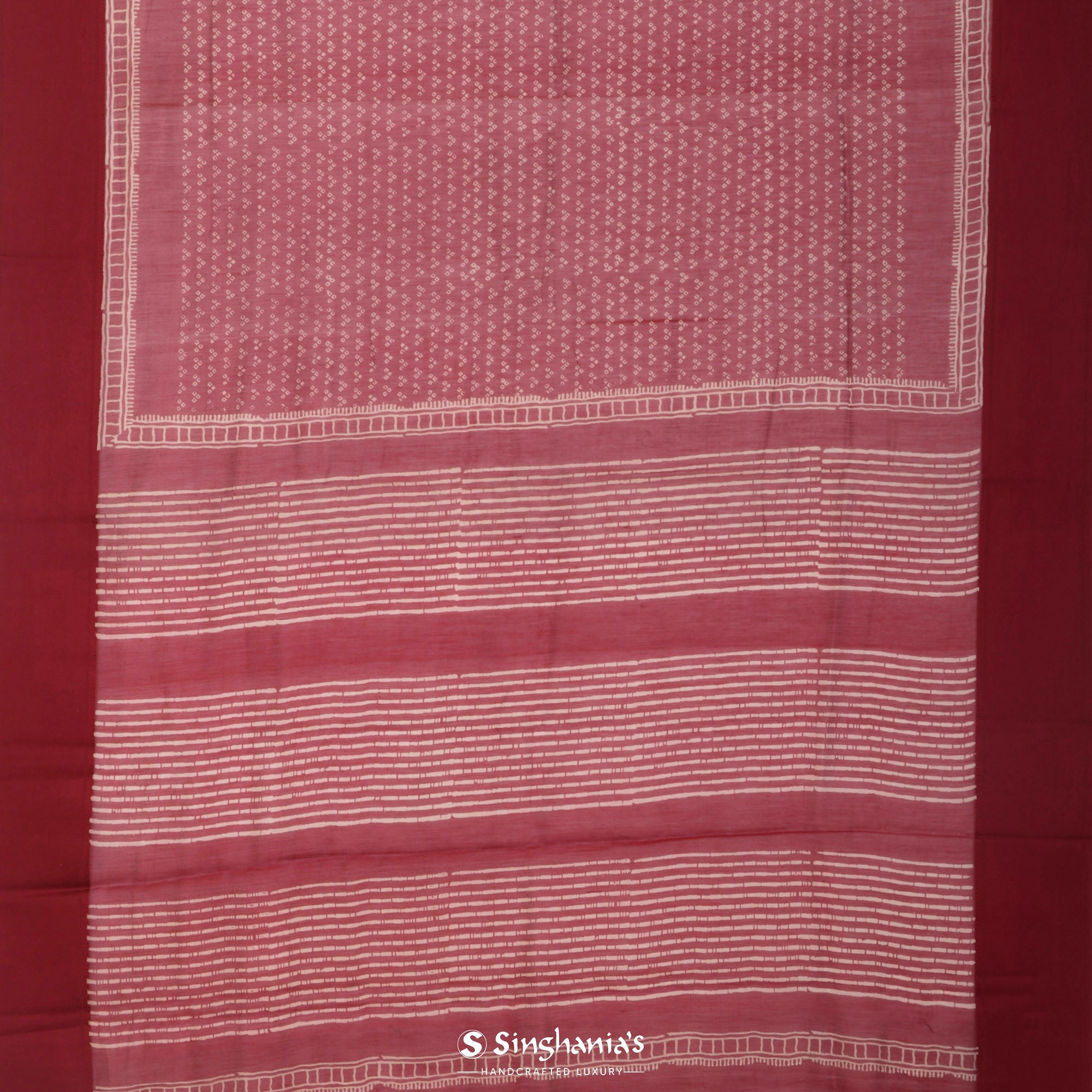 Prismatic Red Printed Chanderi Silk Saree With Bandhani Butti Pattern