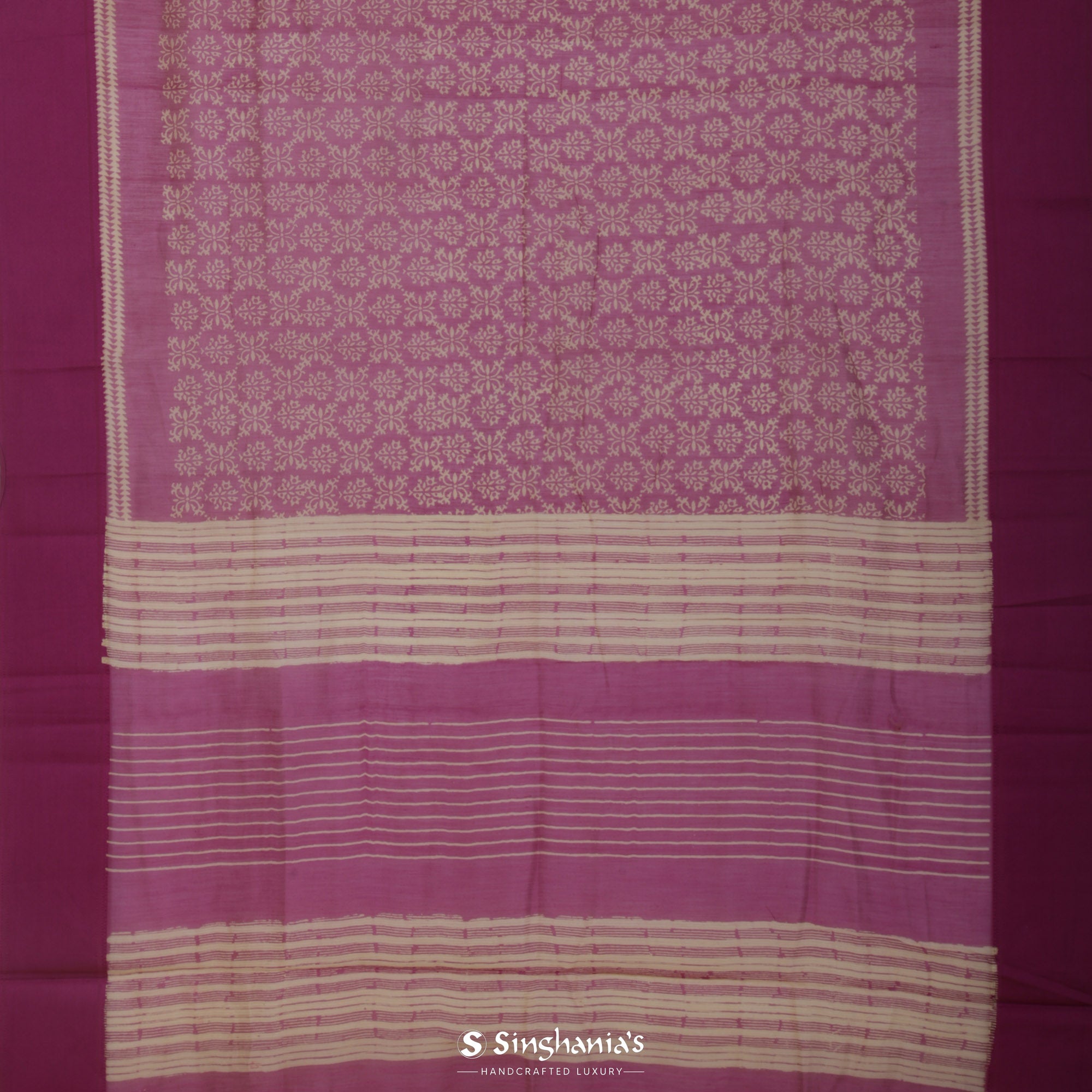 Steel Pink Printed Chanderi Silk Saree With Floral Jaal Design