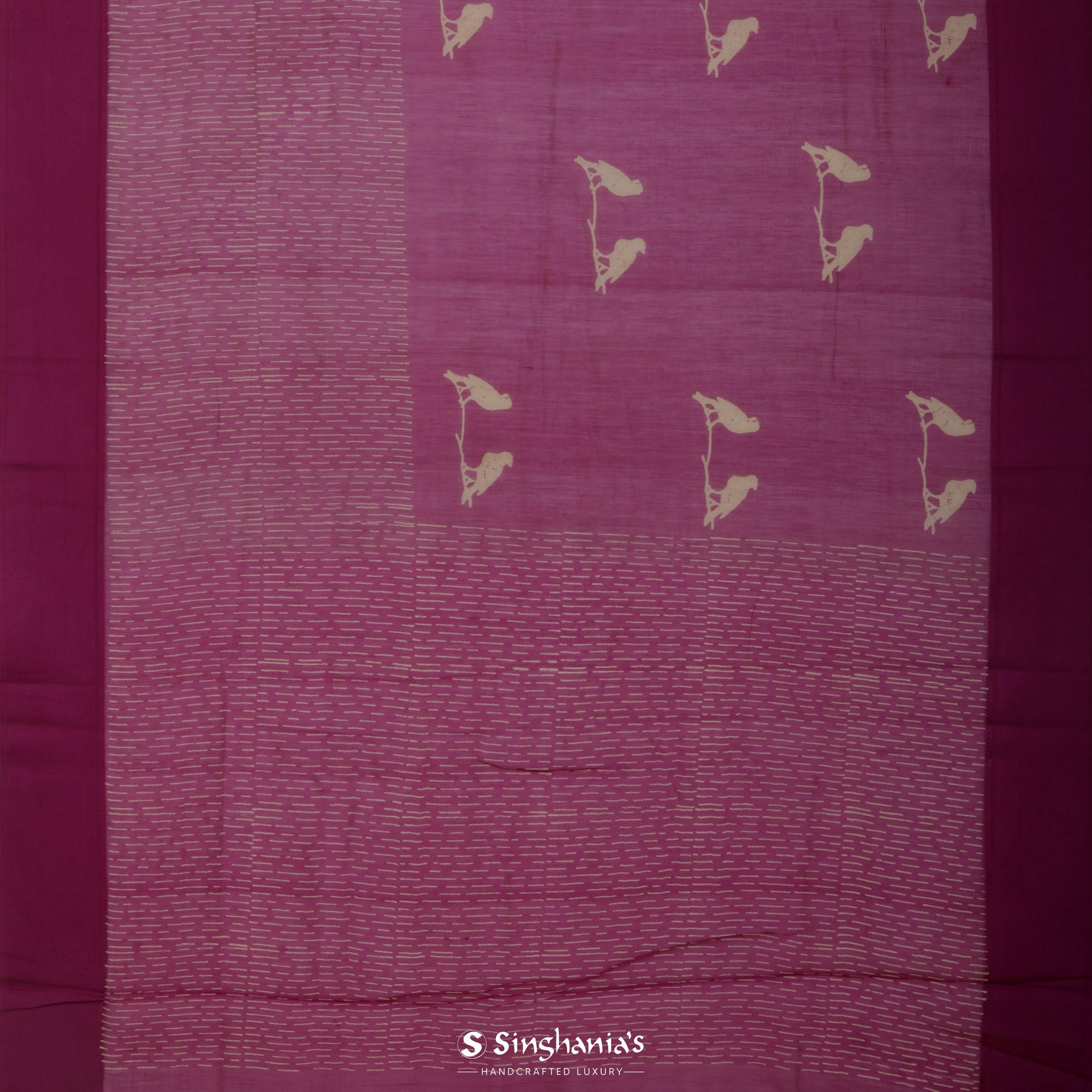 Amaranth Purple Printed Chanderi Saree With Bird Pattern