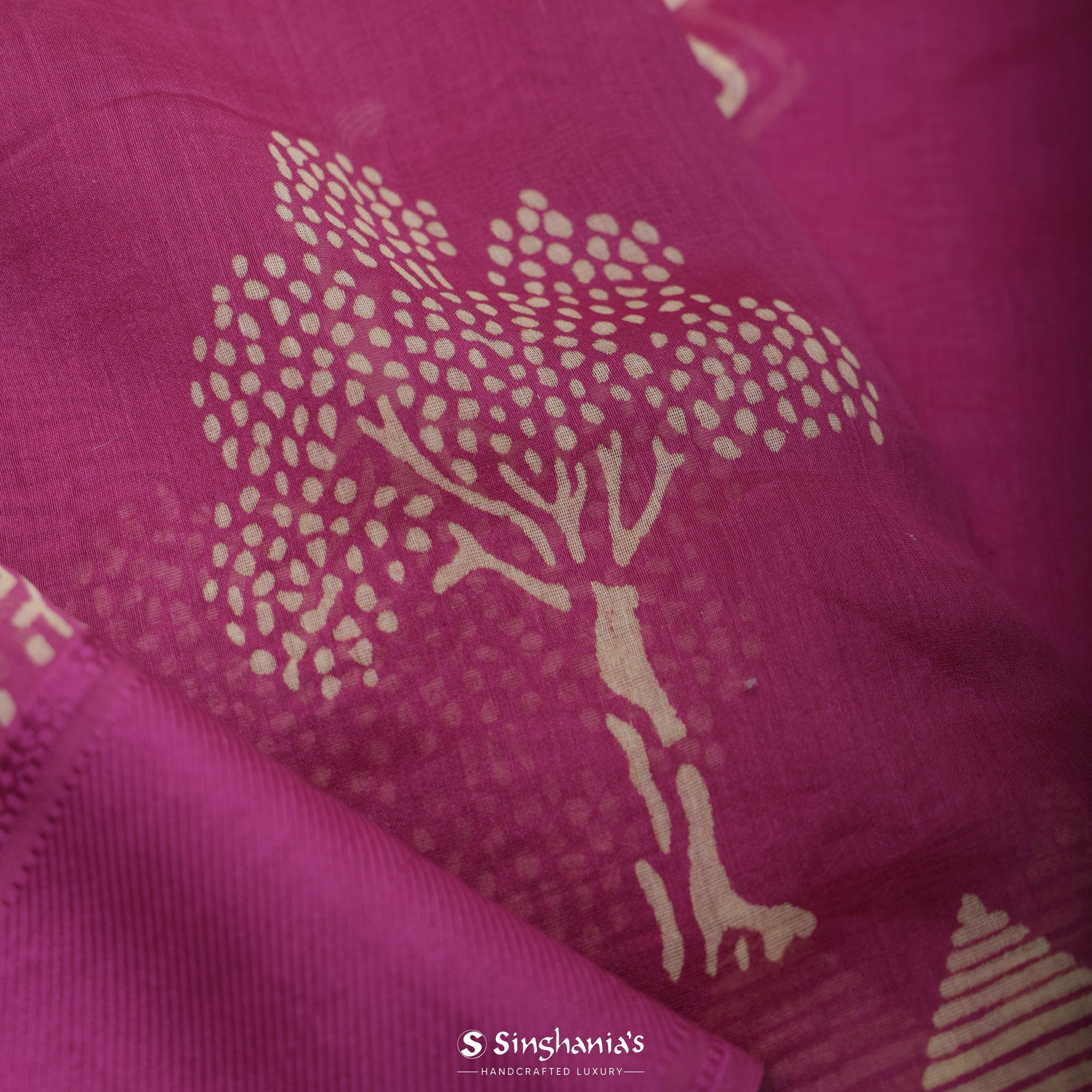 Mulberry Purple Printed Chanderi Silk Saree With Tree Pattern