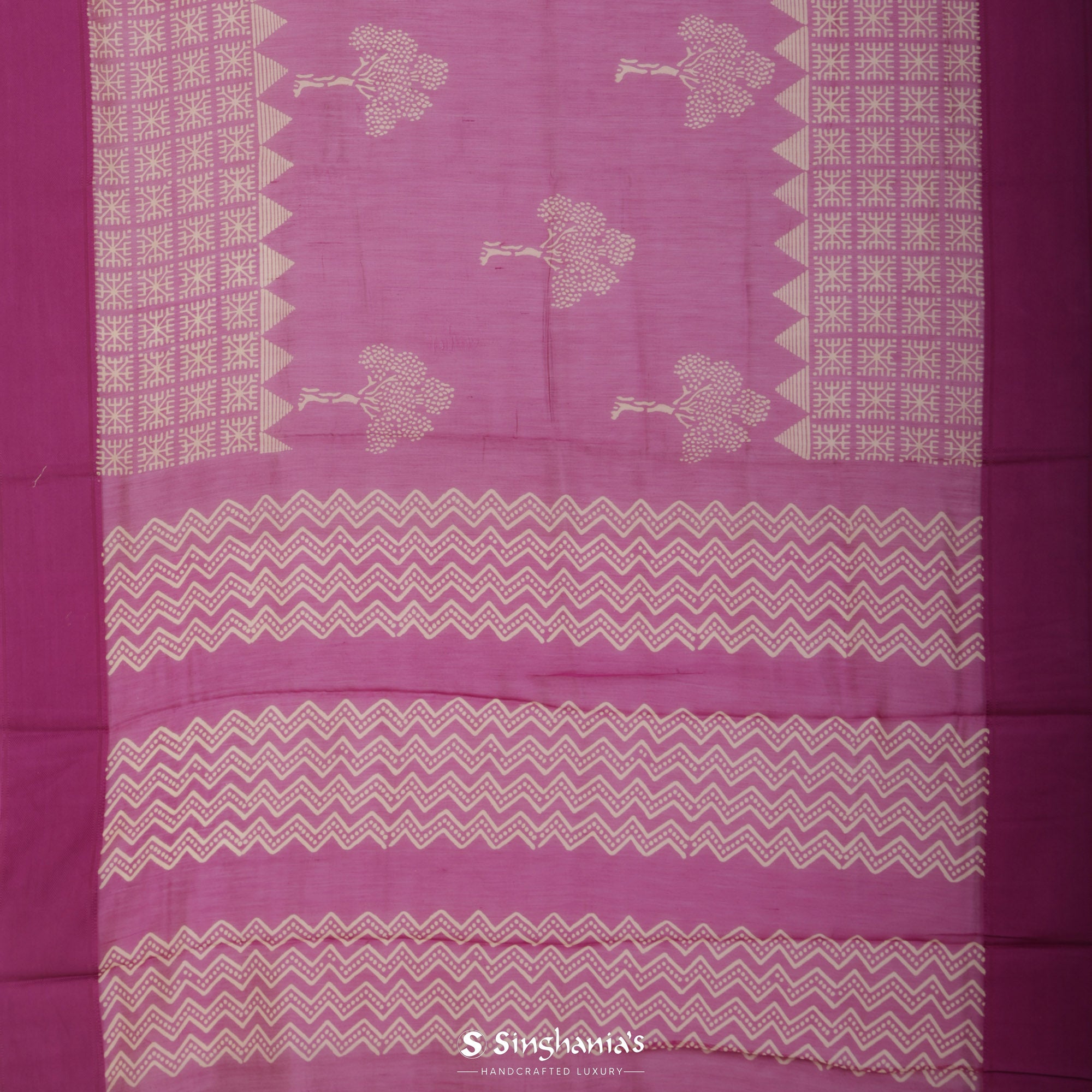 Mulberry Purple Printed Chanderi Silk Saree With Tree Pattern