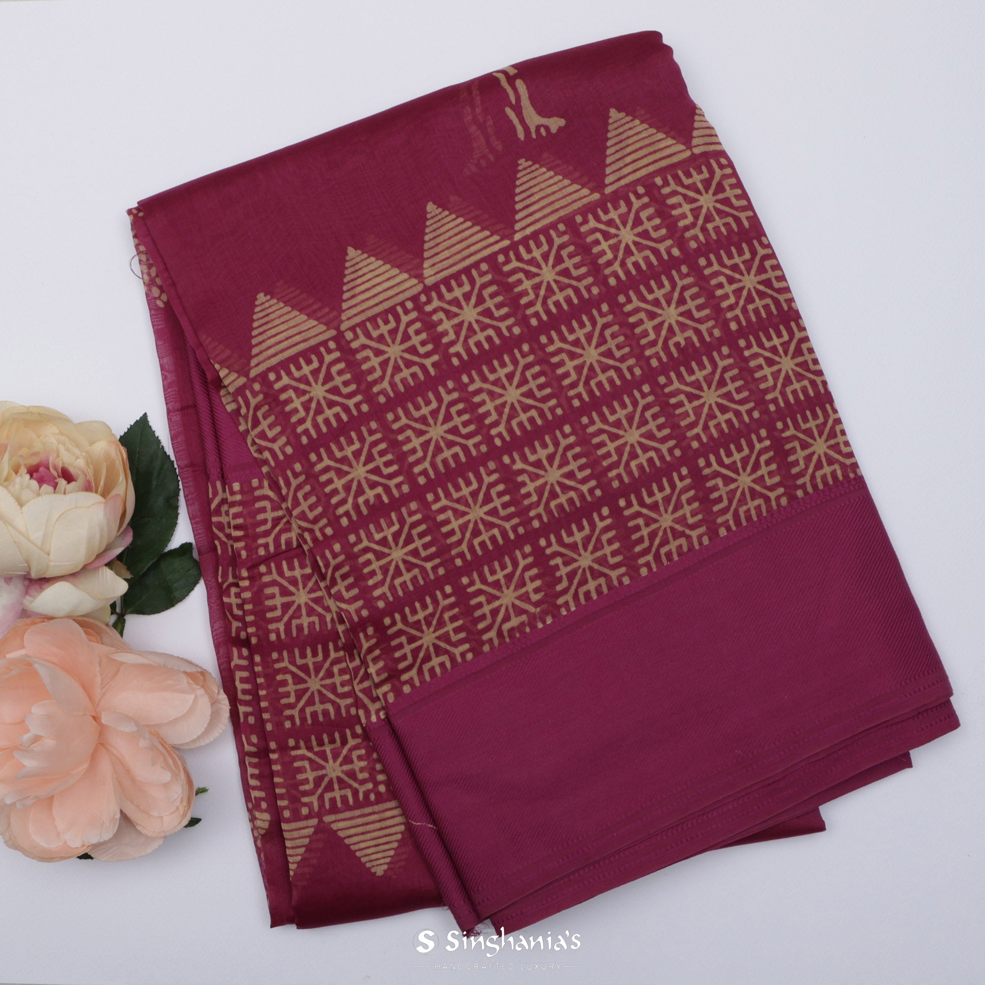 Mulberry Purple Printed Chanderi Silk Saree With Tree Pattern