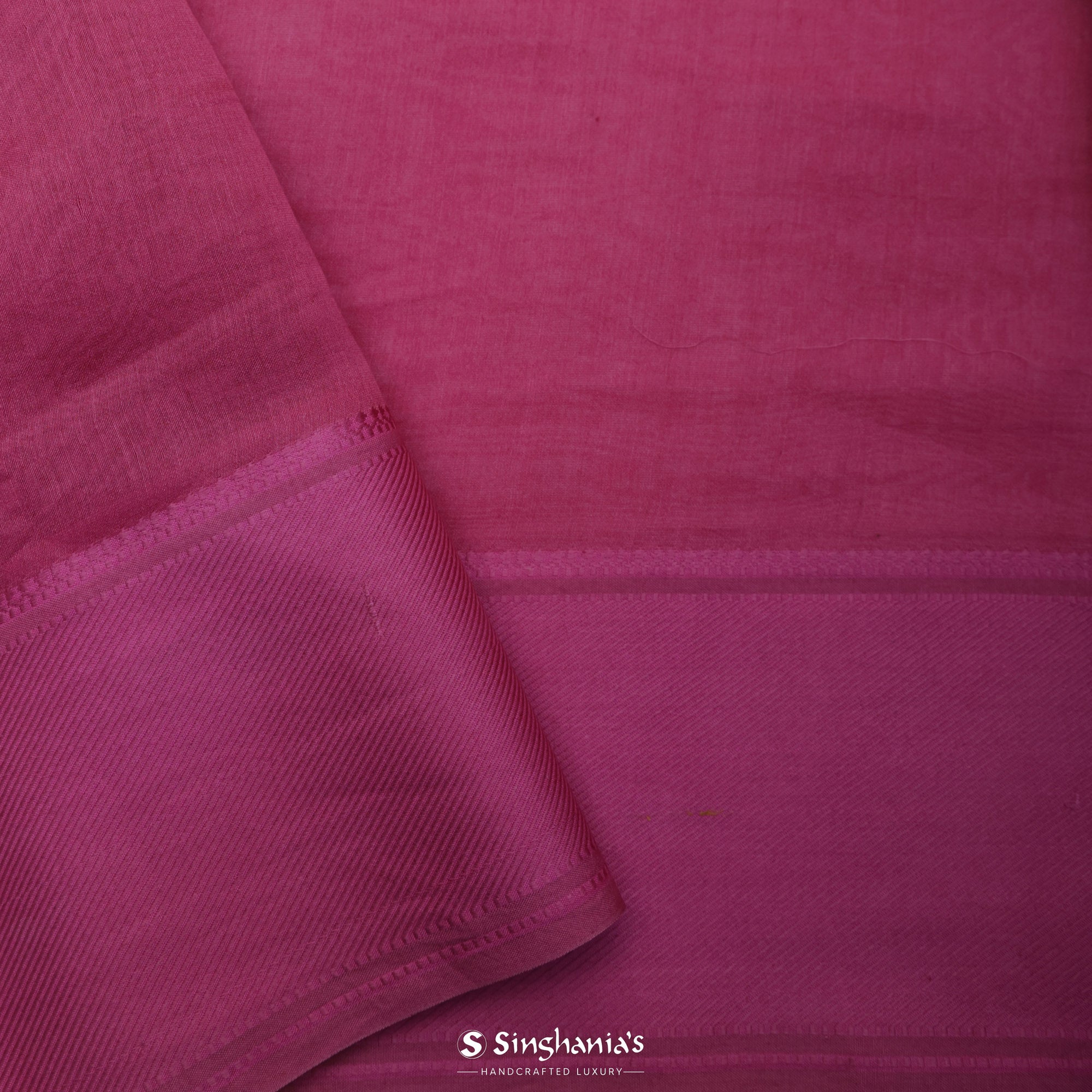 Cherry Pink Printed Chanderi Silk Saree With Tree-Bird Pattern